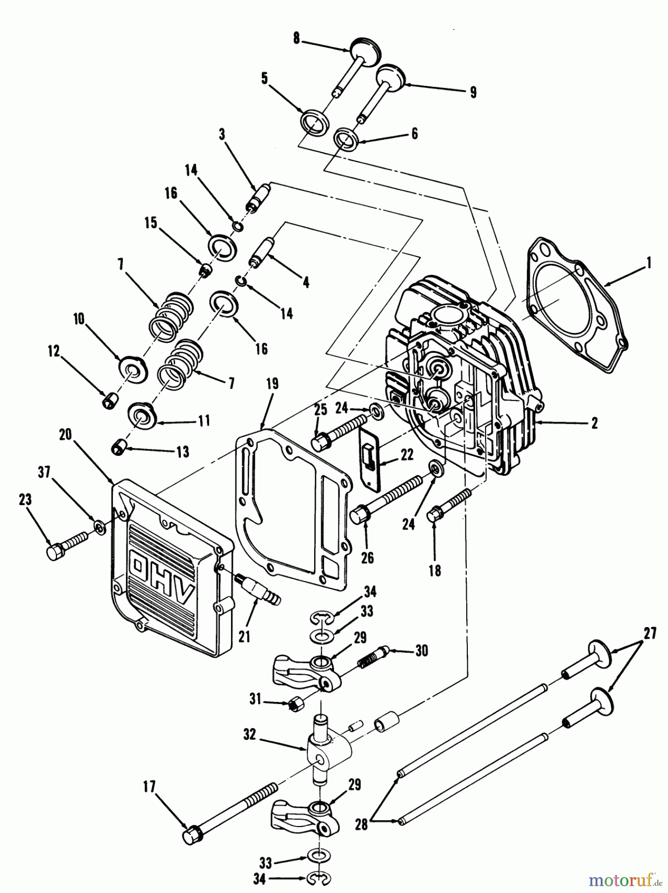  Toro Neu Mowers, Lawn & Garden Tractor Seite 1 32-12O503 (212-5) - Toro 212-5 Tractor, 1992 (2000001-2999999) 12.5HP ENGINE CYLINDER HEAD & VALVES ASSEMBLY