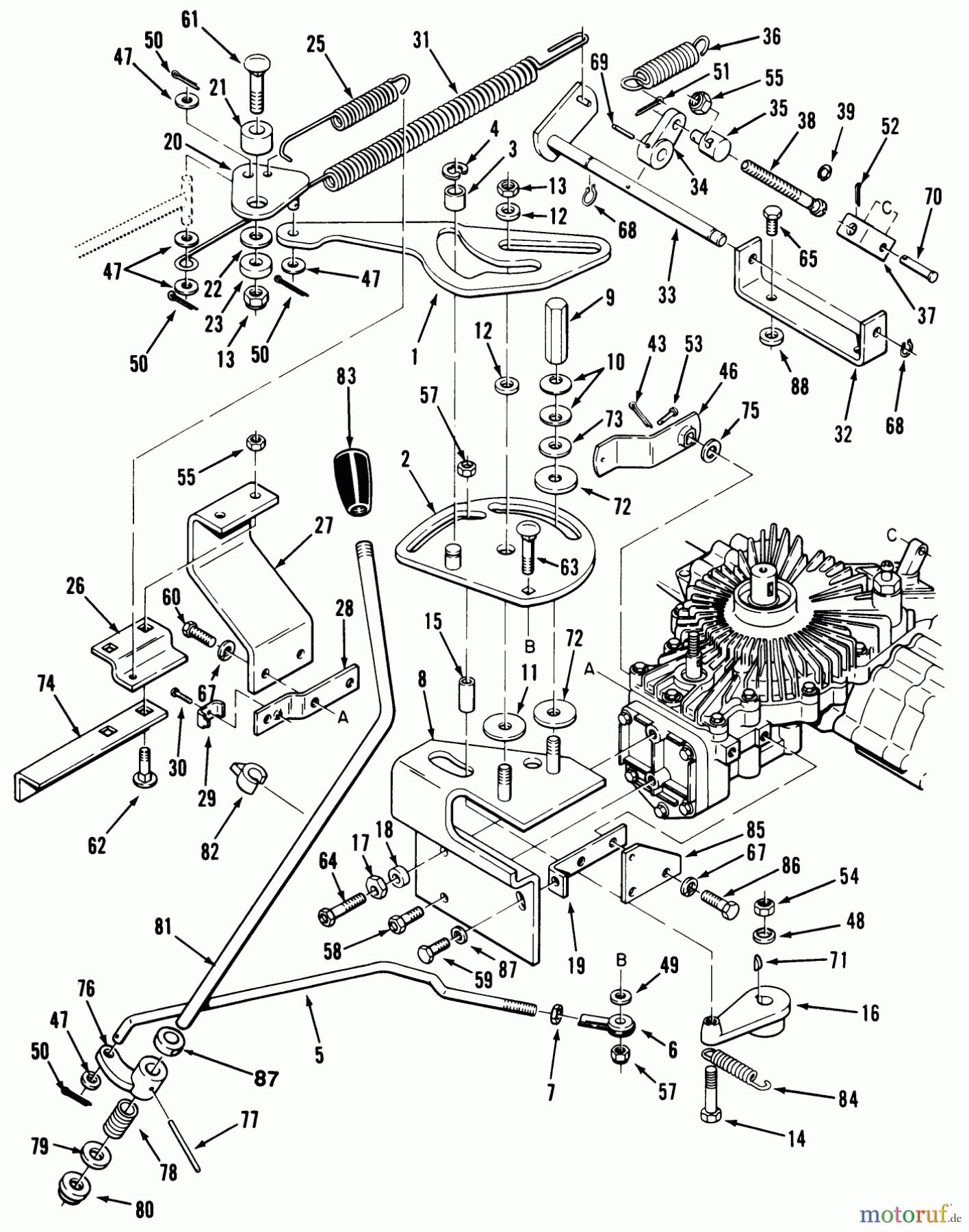  Toro Neu Mowers, Lawn & Garden Tractor Seite 1 32-10BE03 (210-H) - Toro 210-H Tractor, 1992 (2000001-2999999) TRANSMISSION LINKAGE ASSEMBLY (210-H & 212-H)