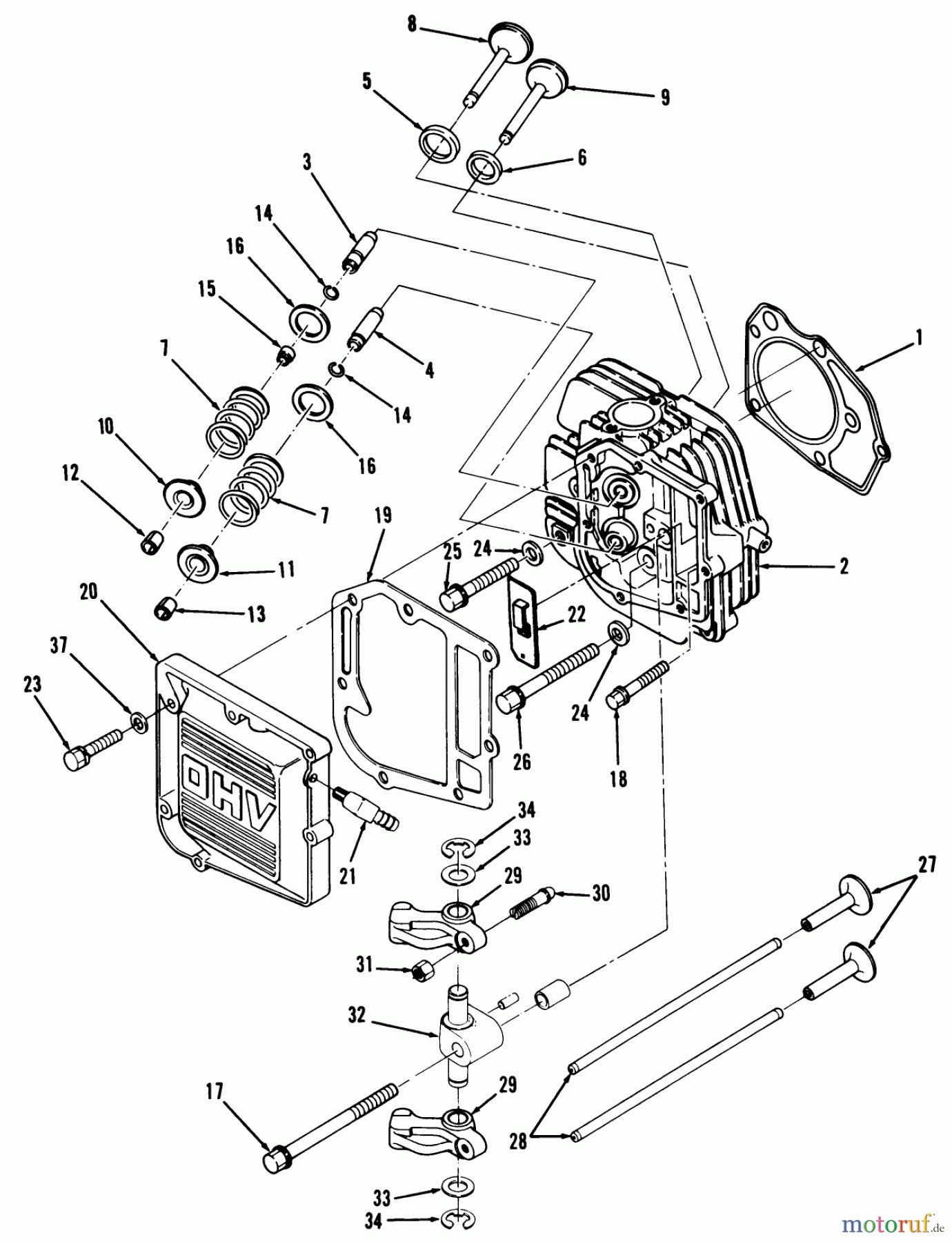  Toro Neu Mowers, Lawn & Garden Tractor Seite 1 32-1205A1 (212-5) - Toro 212-5 Tractor, 1991 (1000001-1999999) 12HP ENGINE CYLINDER HEAD AND VALVES ASSEMBLY