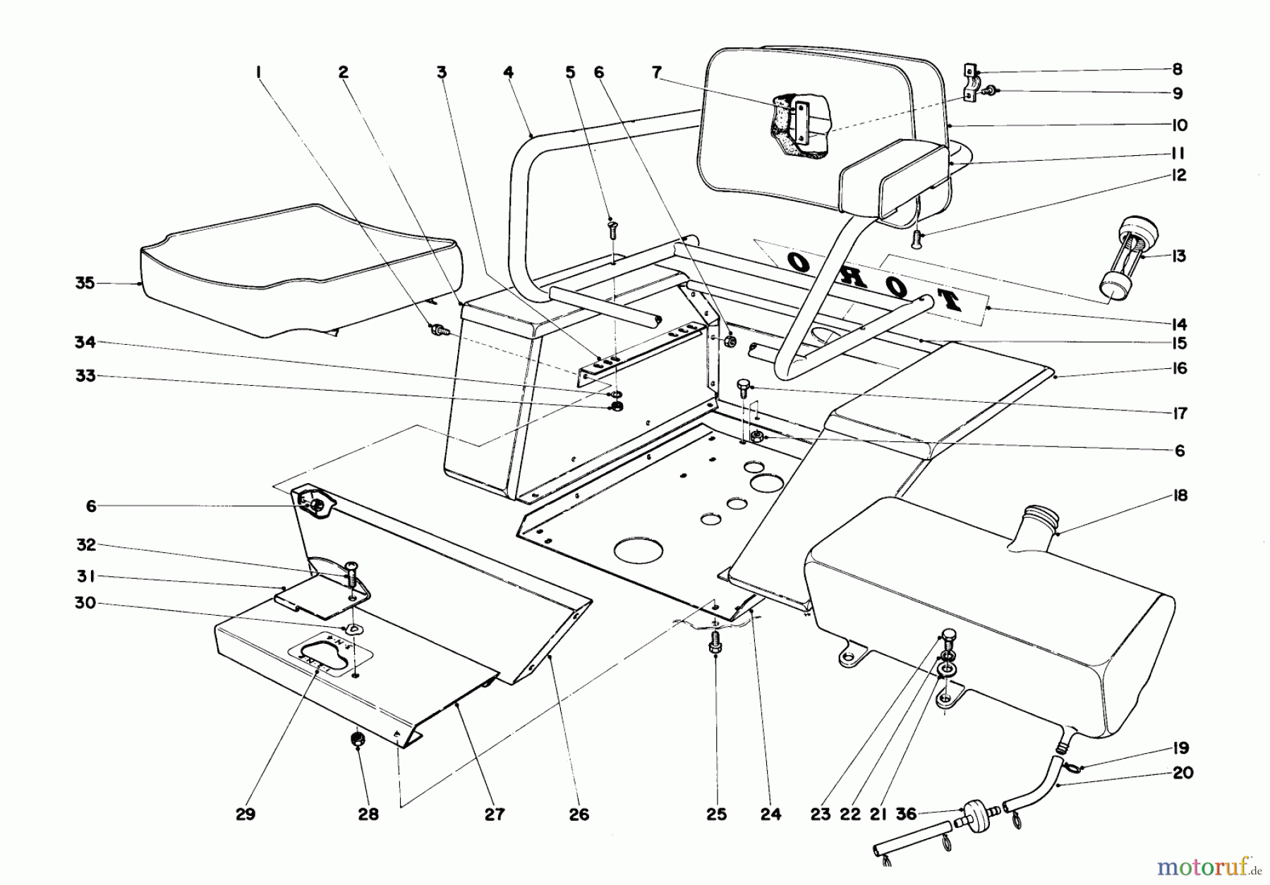  Toro Neu Mowers, Lawn & Garden Tractor Seite 1 55302 (950) - Toro 950 Suburban Lawn Tractor, 1970 (0000001-0999999) SEAT AND FENDER ASSEMBLY