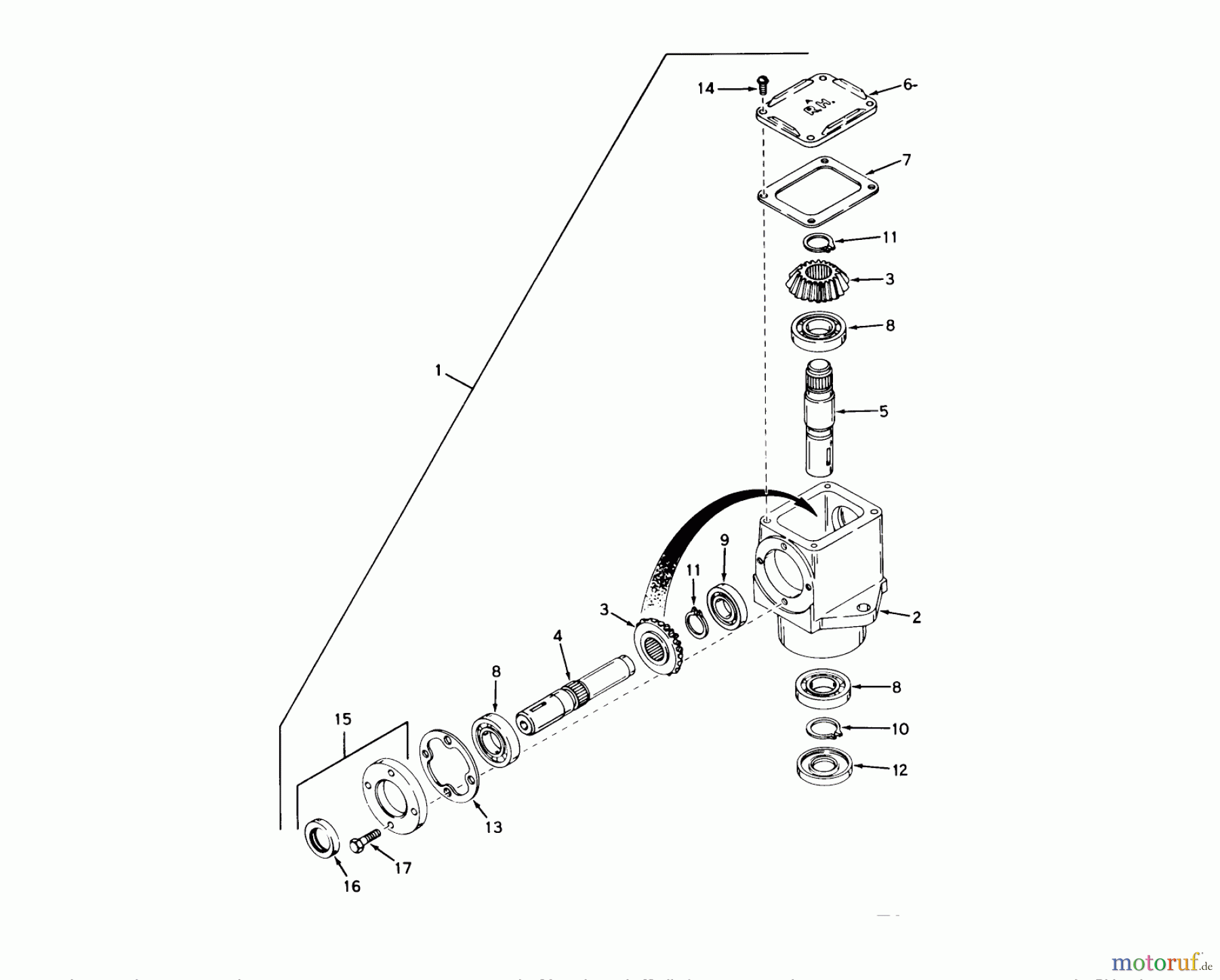  Toro Neu Mowers, Lawn & Garden Tractor Seite 1 55402 (960) - Toro 960 Suburban Lawn Tractor, 1971 (1000001-1999999) RIGHT ANGLE GEAR BOX ASSEMBLY MODEL P1487-P91