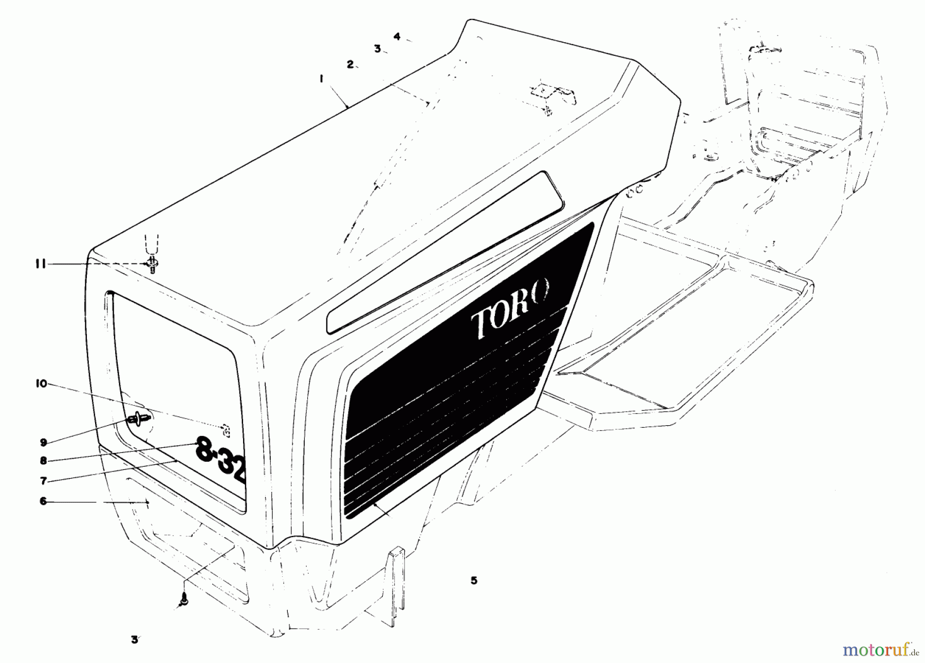  Toro Neu Mowers, Lawn & Garden Tractor Seite 1 57360 (11-32) - Toro 11-32 Lawn Tractor, 1981 (1000001-1999999) HOOD ASSEMBLY MODEL 57300