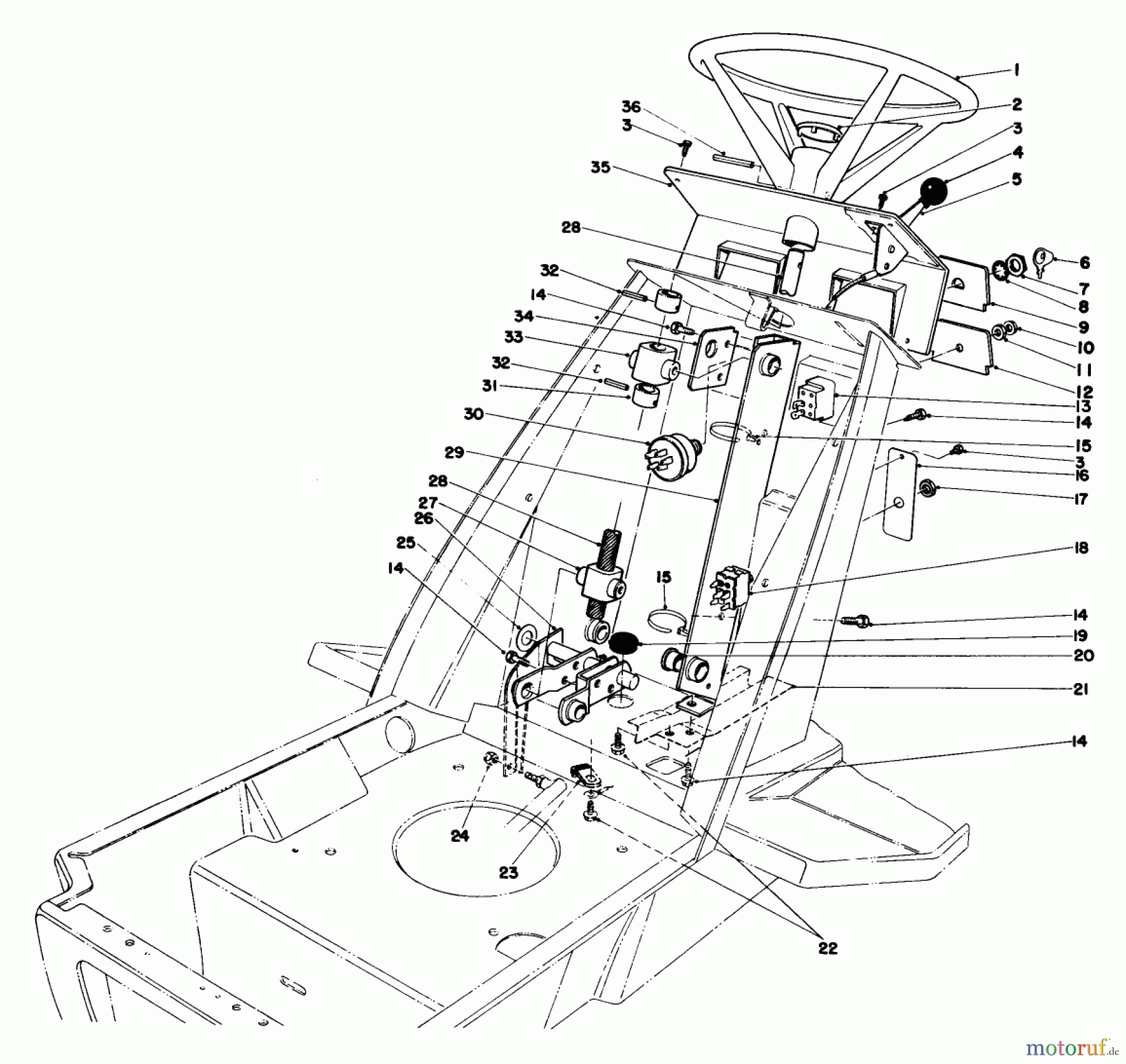  Toro Neu Mowers, Lawn & Garden Tractor Seite 1 57360 (11-32) - Toro 11-32 Lawn Tractor, 1983 (3000001-3999999) STEERING WHEEL & DASH ASSEMBLY