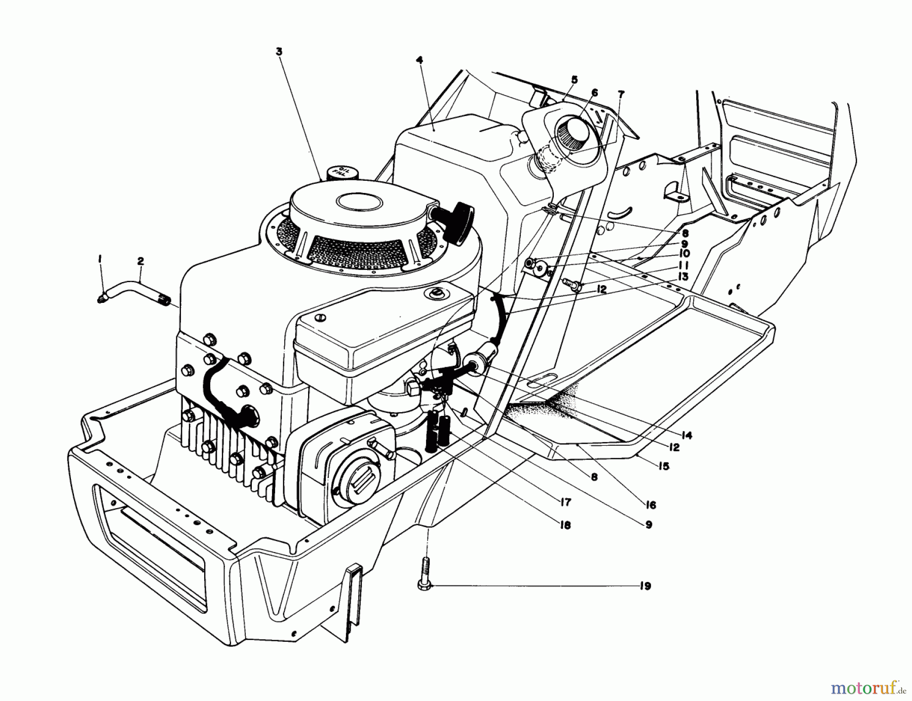  Toro Neu Mowers, Lawn & Garden Tractor Seite 1 57375 - Toro 8 hp Front Engine Rider, 1980 (0000001-0999999) ENGINE ASSEMBLY