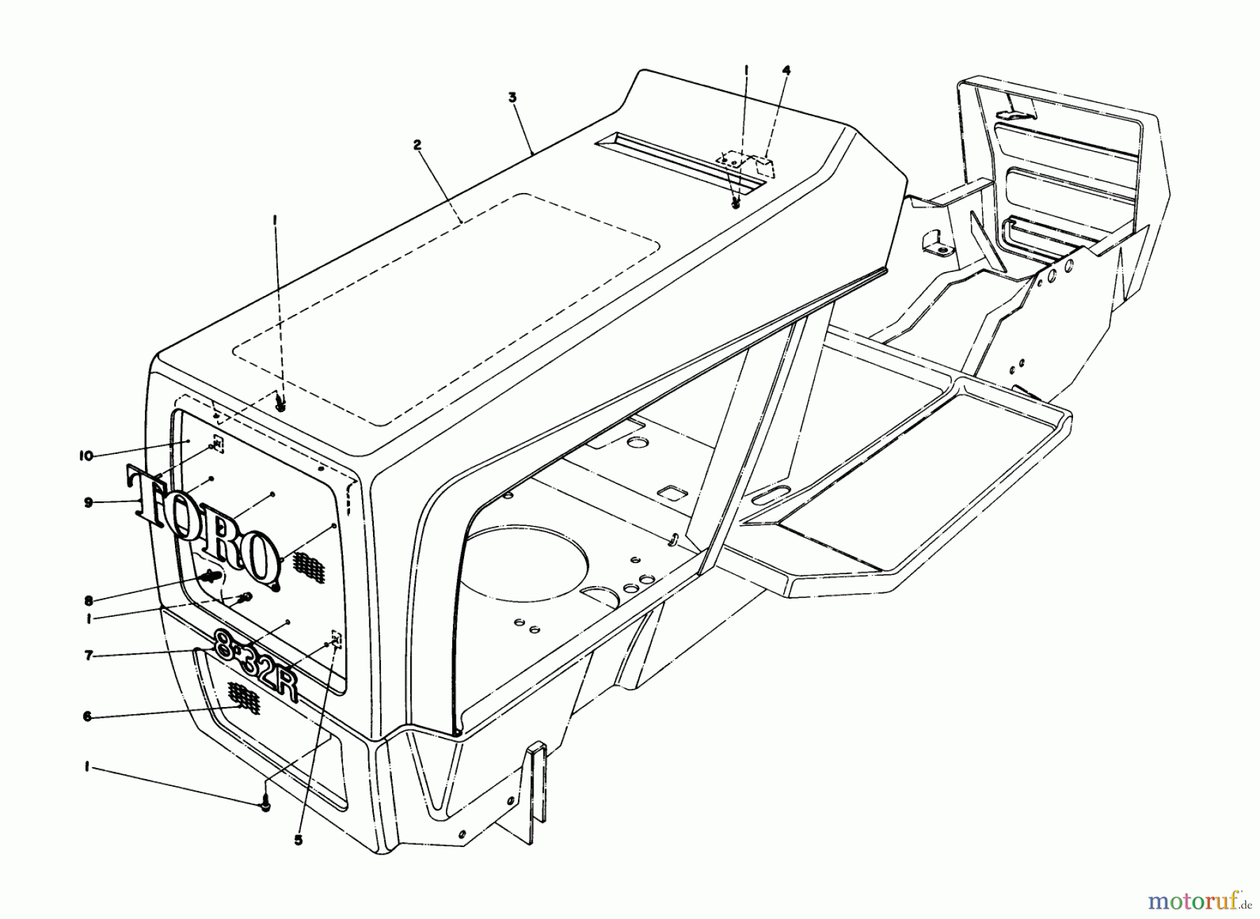  Toro Neu Mowers, Lawn & Garden Tractor Seite 1 57375 - Toro 8 hp Front Engine Rider, 1980 (0000001-0999999) HOOD ASSEMBLY