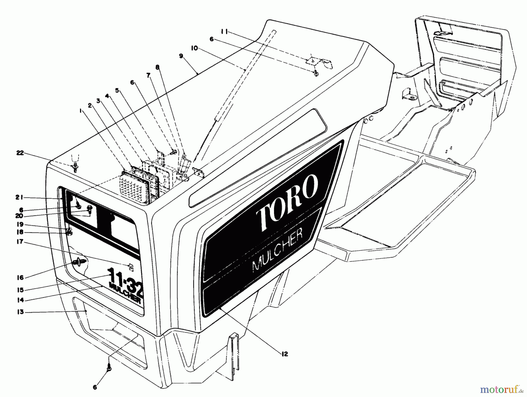  Toro Neu Mowers, Lawn & Garden Tractor Seite 1 57385 - Toro 11 hp Front Engine Rider, 1980 (0000001-0999999) HOOD ASSEMBLY MODEL 57385