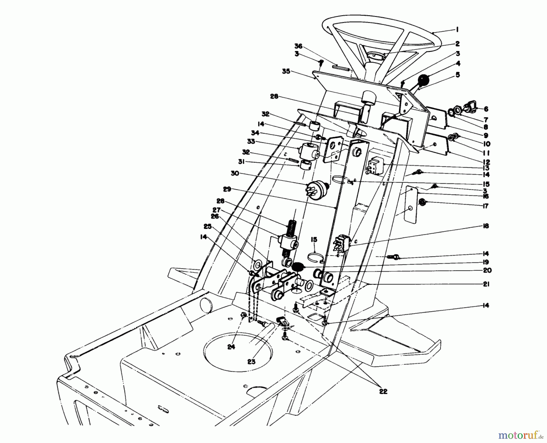  Toro Neu Mowers, Lawn & Garden Tractor Seite 1 57430 (12-44) - Toro 12-44 Pro Lawn Tractor, 1988 (8000001-8999999) STEERING WHEEL & DASH ASSEMBLY