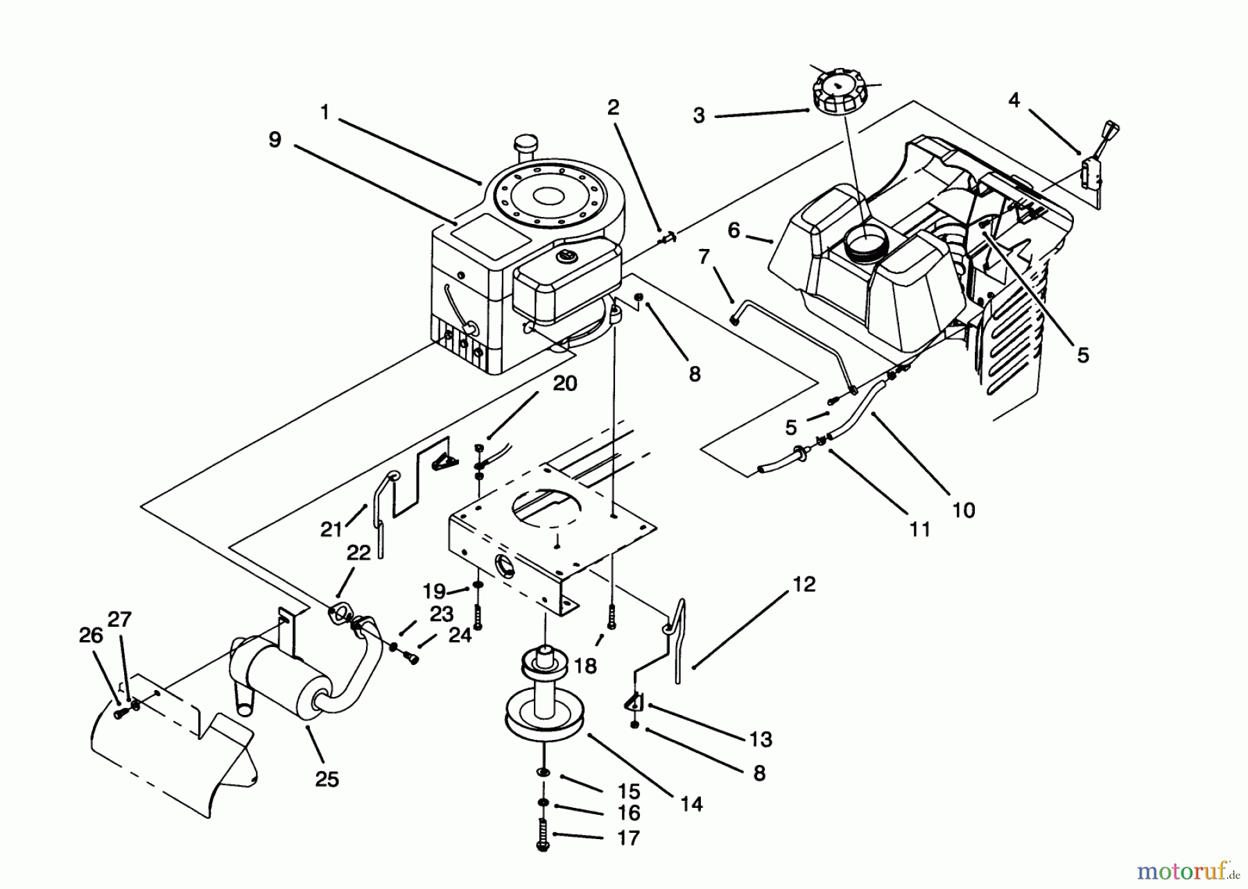  Toro Neu Mowers, Lawn & Garden Tractor Seite 1 71203 (12-38HXL) - Toro 12-38HXL Lawn Tractor, 1993 (3900001-3999999) ENGINE ASSEMBLY