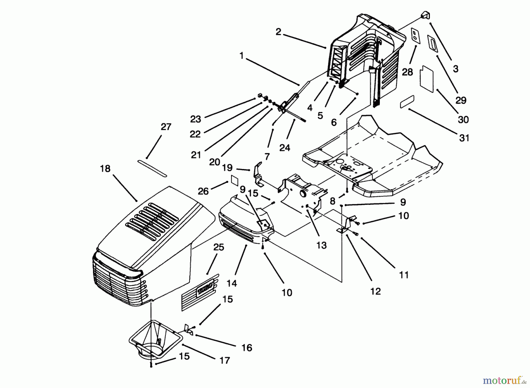  Toro Neu Mowers, Lawn & Garden Tractor Seite 1 71203 (12-38HXL) - Toro 12-38HXL Lawn Tractor, 1993 (3900001-3999999) HOOD ASSEMBLY