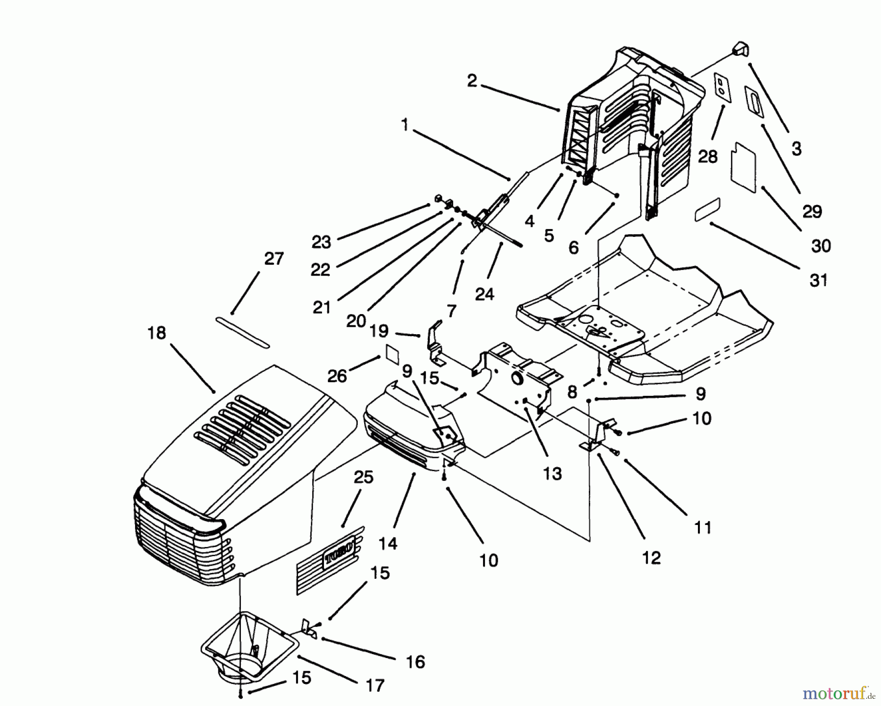  Toro Neu Mowers, Lawn & Garden Tractor Seite 1 71182 (12-32XL) - Toro 12-32XL Lawn Tractor, 1994 (4900001-4999999) HOOD ASSEMBLY