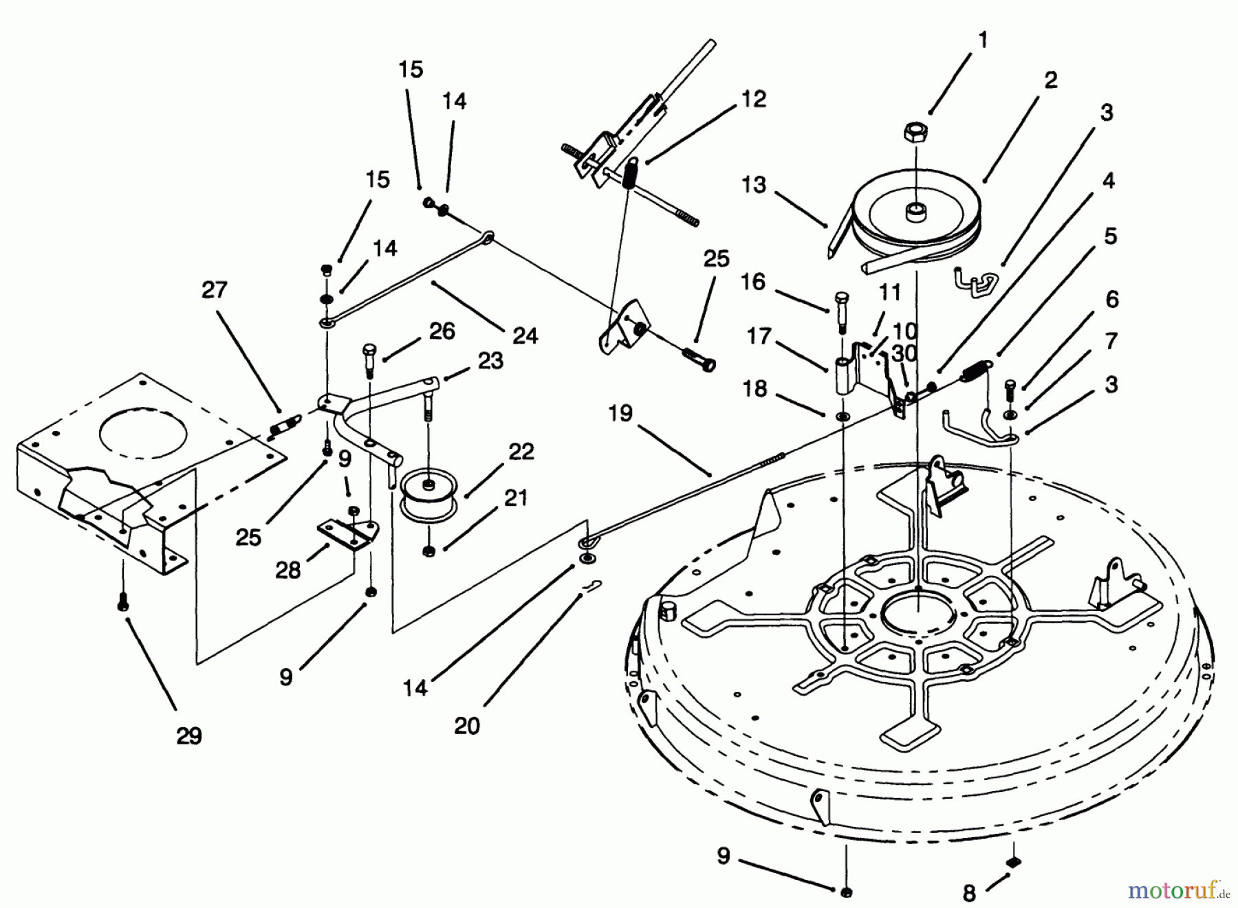  Toro Neu Mowers, Lawn & Garden Tractor Seite 1 71182 (12-32XL) - Toro 12-32XL Lawn Tractor, 1994 (4900001-4999999) PULLEY & BELT ASSEMBLY (32