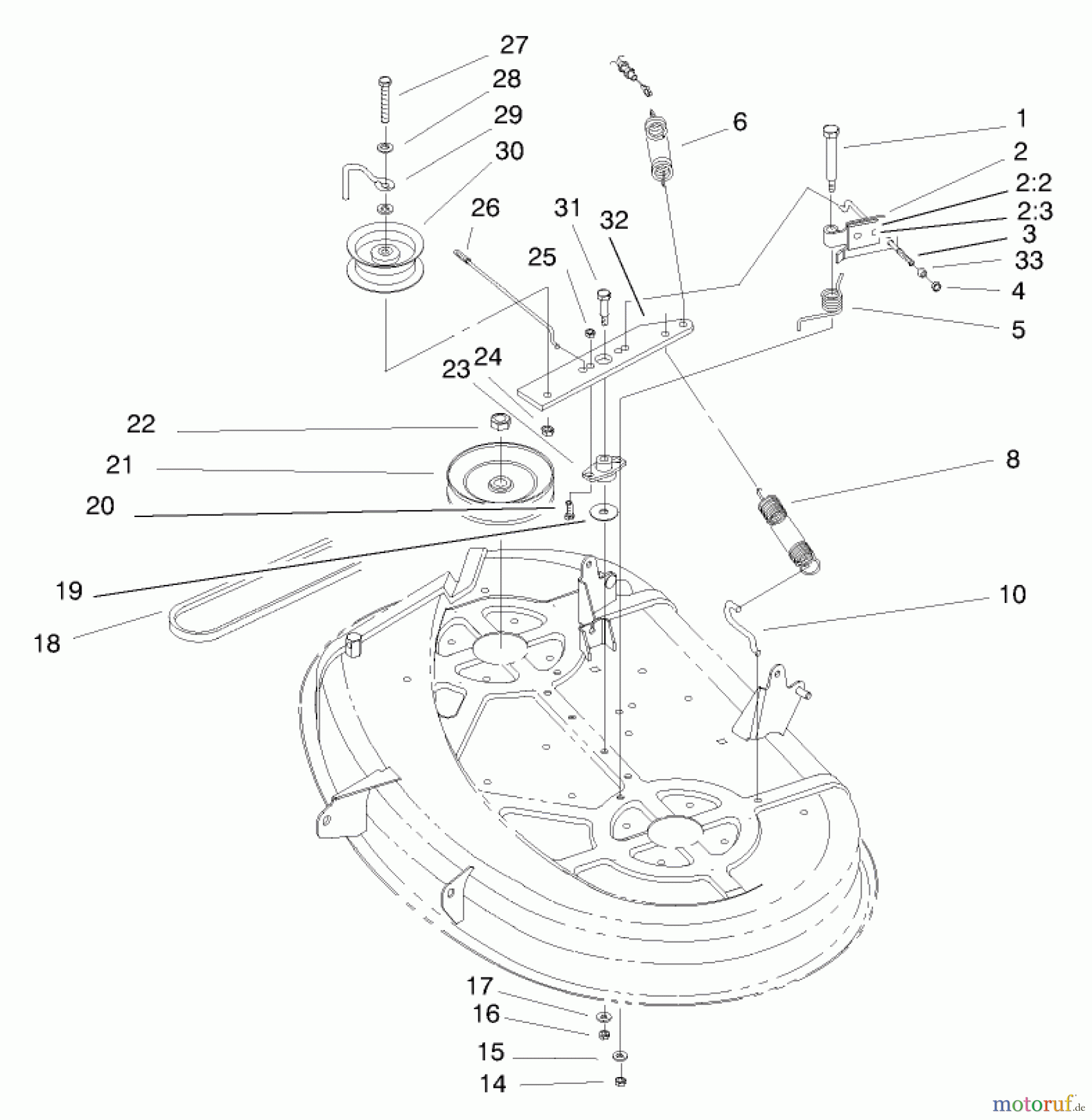  Toro Neu Mowers, Lawn & Garden Tractor Seite 1 71205 (13-38XL) - Toro 13-38XL Lawn Tractor, 1996 (6900001-6999999) DECK PULLEY & BELT ASSEMBLY