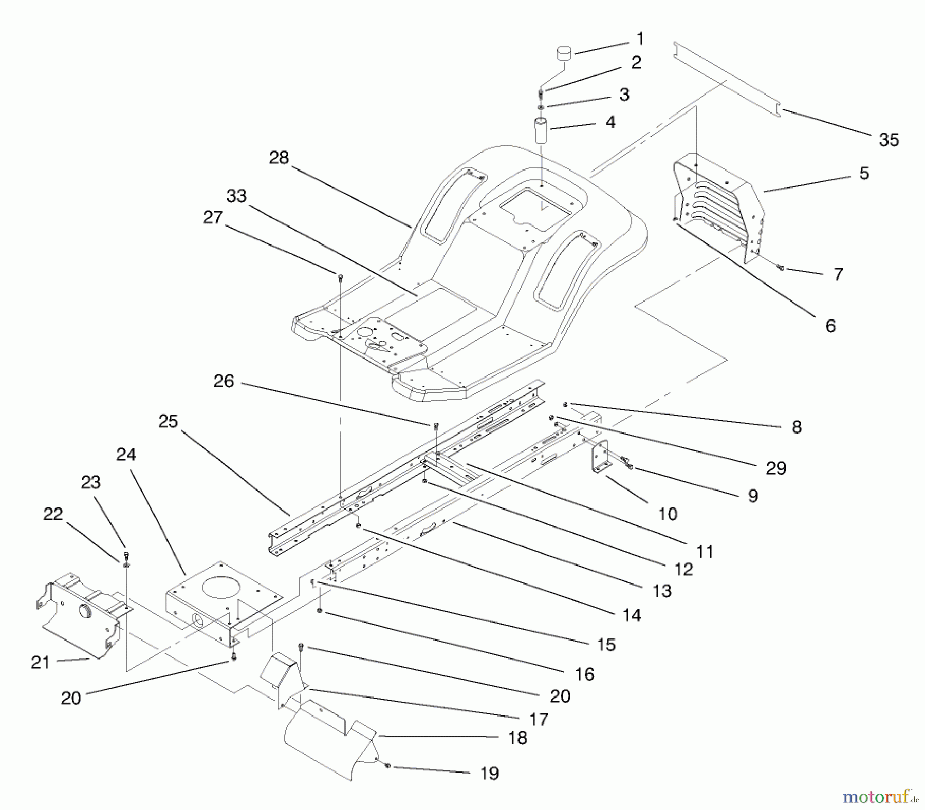  Toro Neu Mowers, Lawn & Garden Tractor Seite 1 71205 (13-38XL) - Toro 13-38XL Lawn Tractor, 1997 (79000001-79999999) FRAME ASSEMBLY