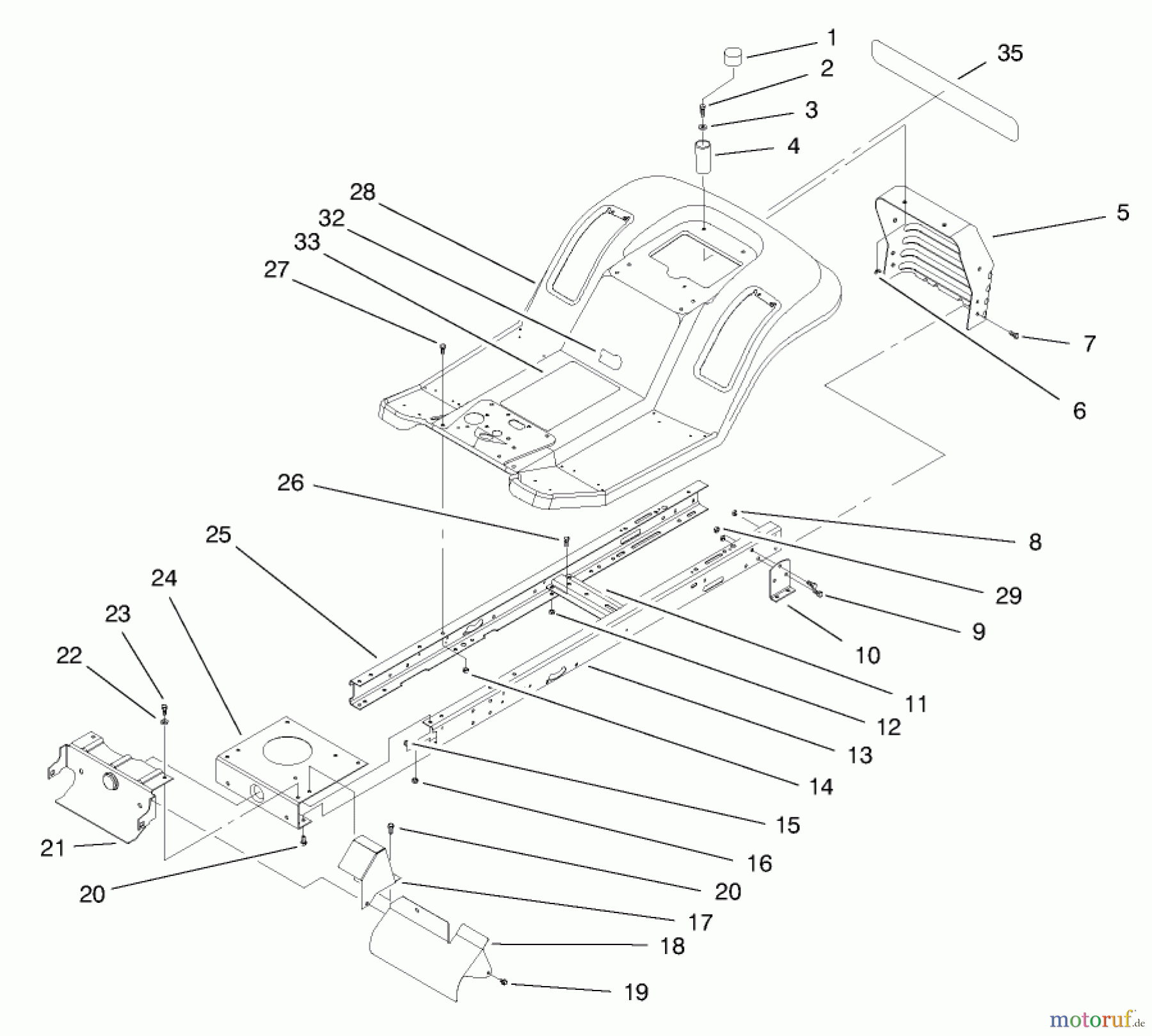  Toro Neu Mowers, Lawn & Garden Tractor Seite 1 71190 (13-38XL) - Toro 13-38XL Lawn Tractor, 1998 (8900001-8999999) FRAME ASSEMBLY