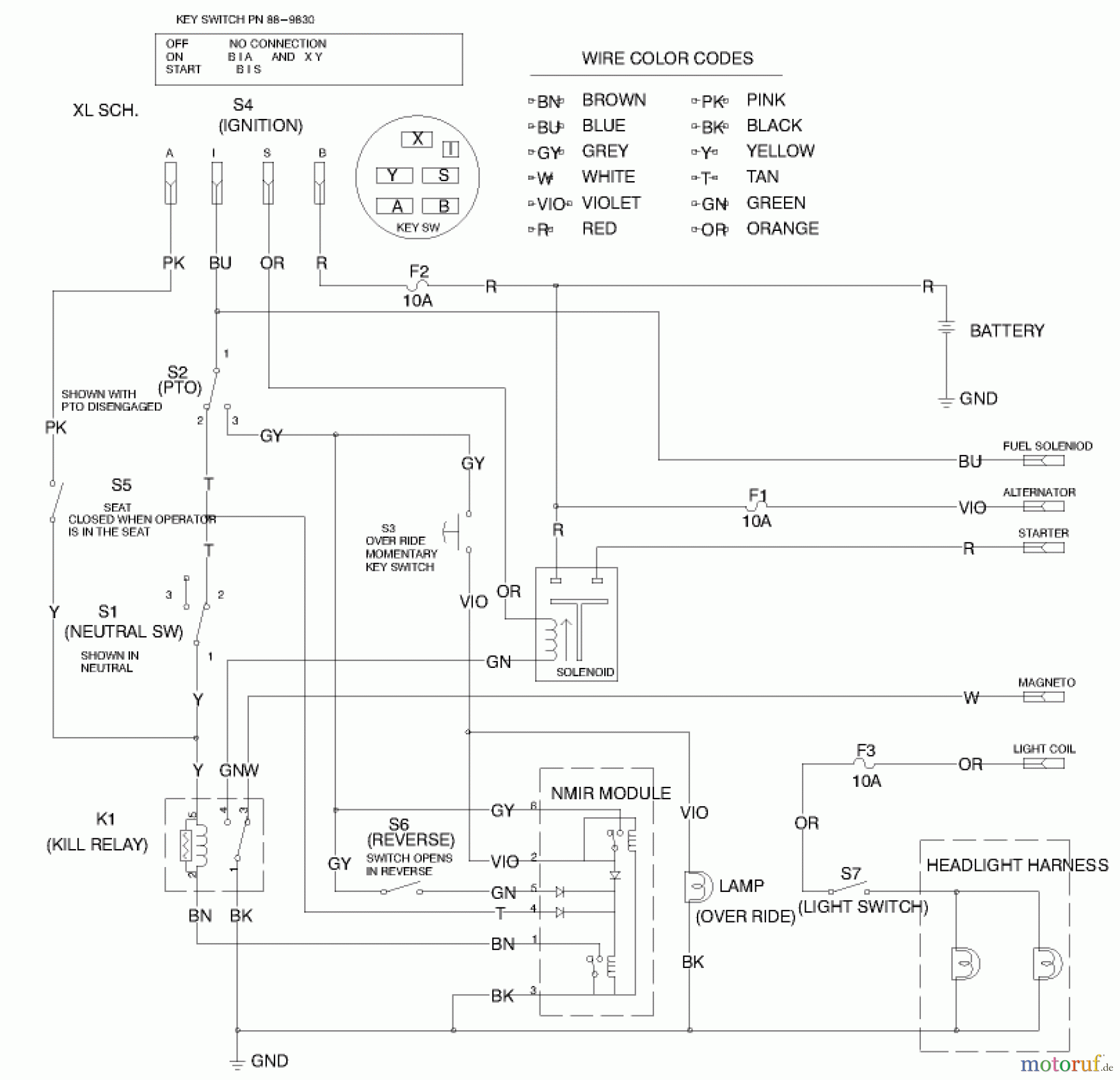  Toro Neu Mowers, Lawn & Garden Tractor Seite 1 71280 (17-44HXLE) - Toro 17-44HXLE Lawn Tractor, 2000 (200000001-200999999) ELECTRICAL SCHEMATIC