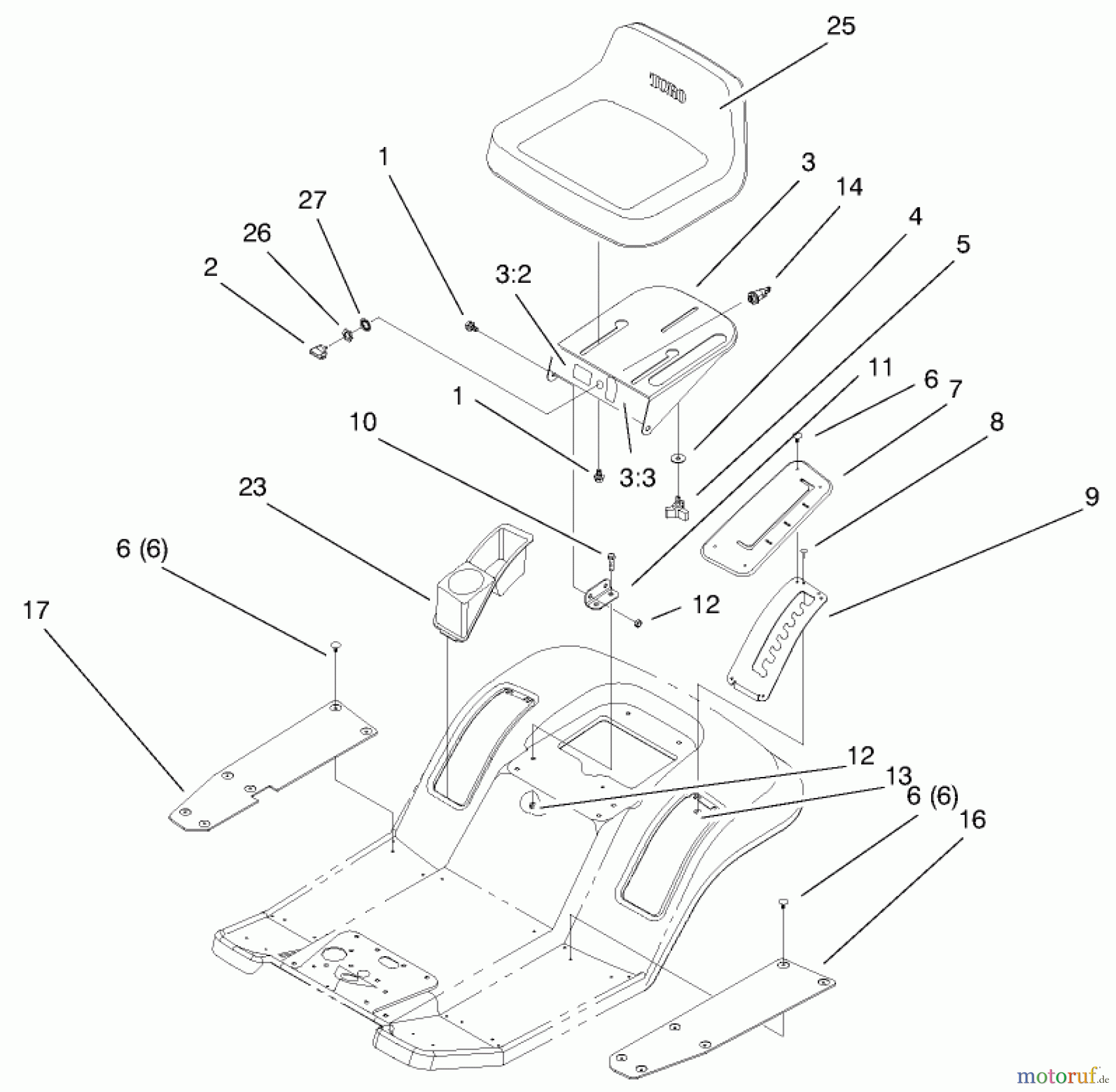  Toro Neu Mowers, Lawn & Garden Tractor Seite 1 71197 (17-44HXL) - Toro 17-44HXL Lawn Tractor, 2000 (200000001-200999999) REAR BODY & SEAT ASSEMBLY