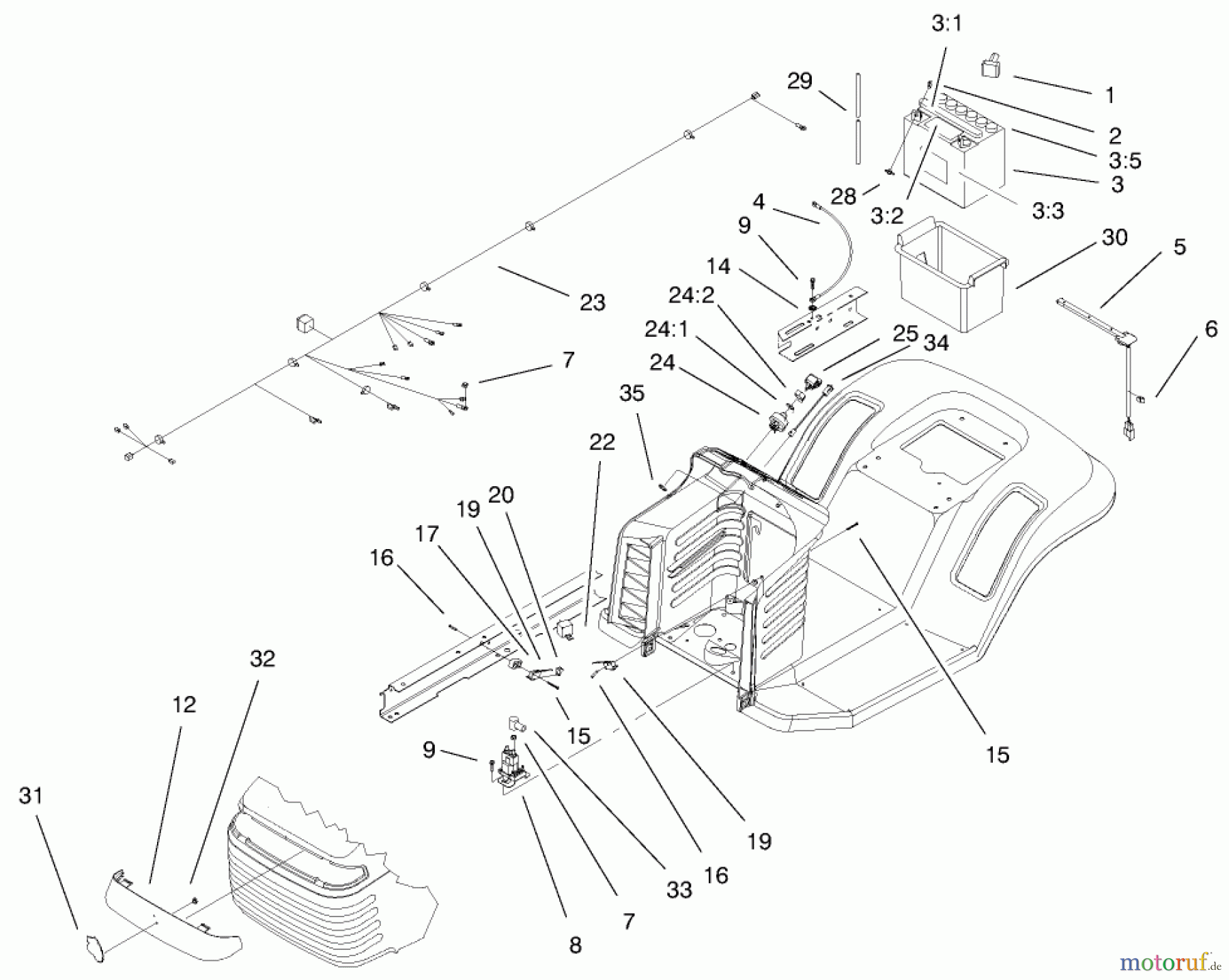  Toro Neu Mowers, Lawn & Garden Tractor Seite 1 71199 (12-32XL) - Toro 12-32XL Lawn Tractor, 1999 (9900001-9999999) ELECTRICAL COMPONENTS ASSEMBLY