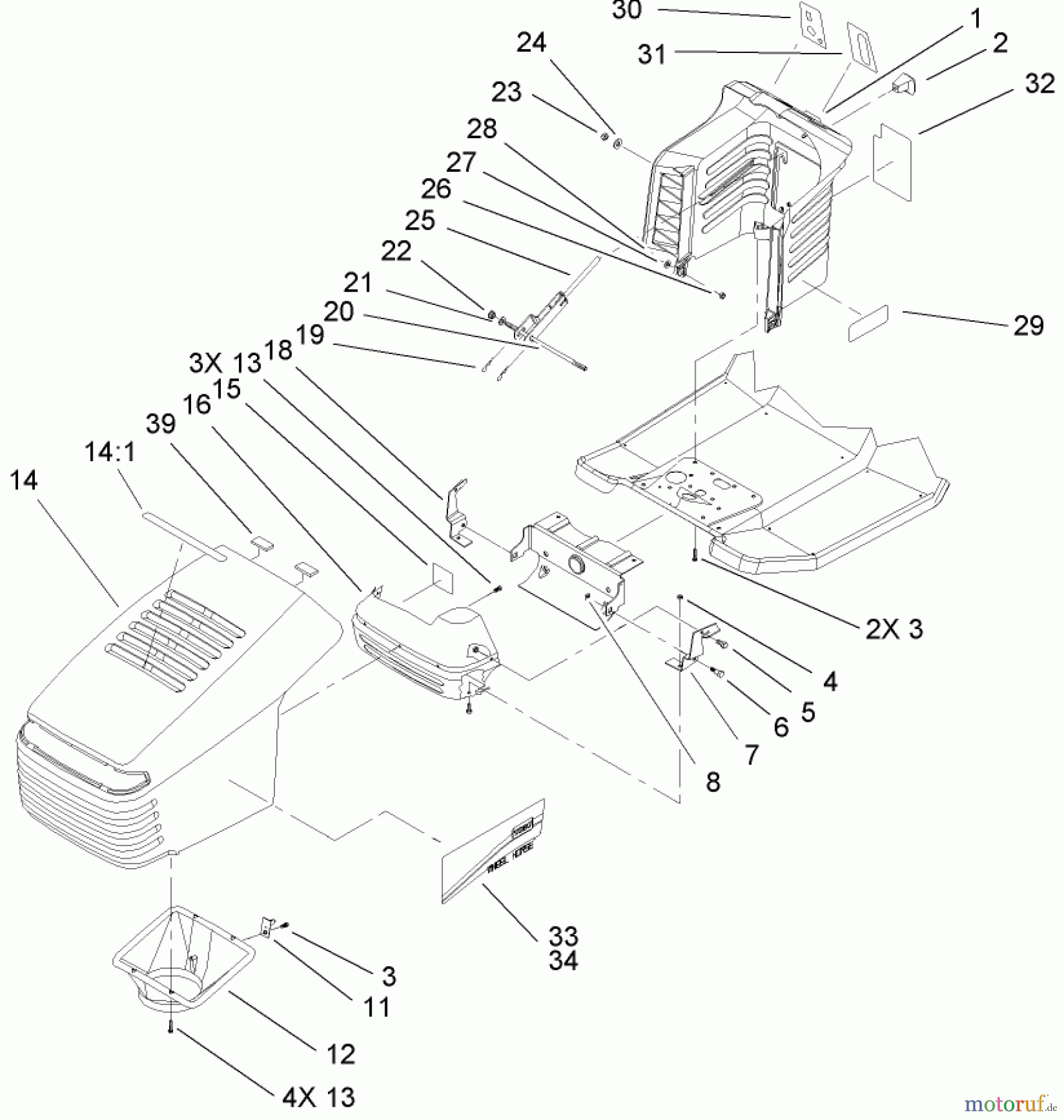  Toro Neu Mowers, Lawn & Garden Tractor Seite 1 71199 (12-32XL) - Toro 12-32XL Lawn Tractor, 2004 (240000001-240999999) HOOD AND TOWER ASSEMBLY