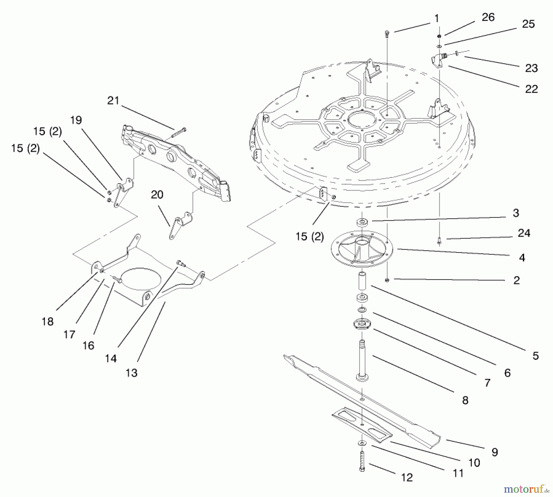  Toro Neu Mowers, Lawn & Garden Tractor Seite 1 71201 (12-32XL) - Toro 12-32XL Lawn Tractor, 1998 (8900001-8999999) SPINDLE AND BLADE ASSEMBLY