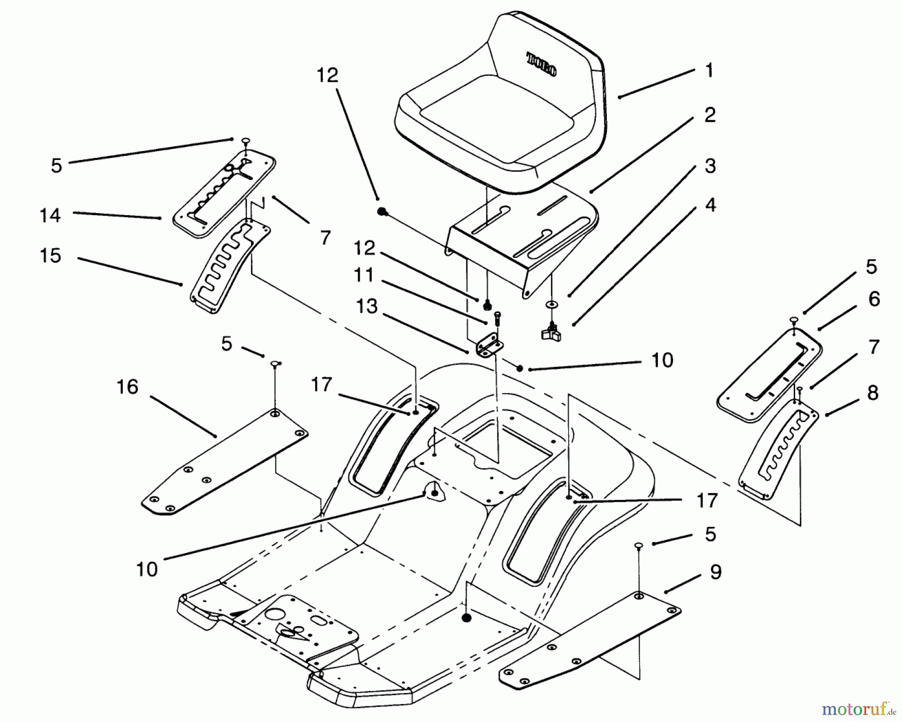  Toro Neu Mowers, Lawn & Garden Tractor Seite 1 71202 (12-38XL) - Toro 12-38XL Lawn Tractor, 1995 (5900001-5999999) SEAT ASSEMBLY