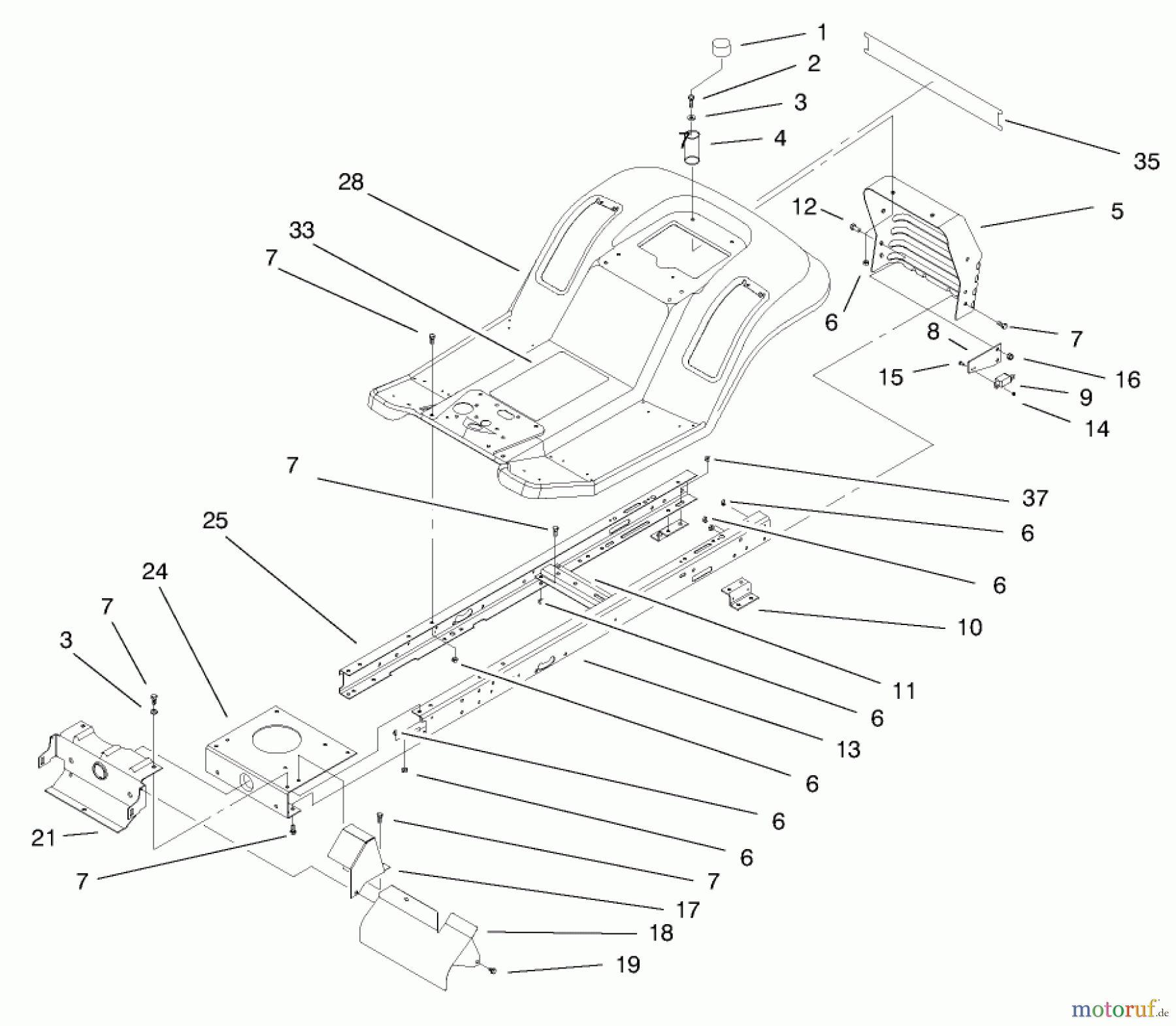  Toro Neu Mowers, Lawn & Garden Tractor Seite 1 71209 (13-32XLE) - Toro 13-32XLE Lawn Tractor, 2000 (200000001-200999999) FRAME & BODY ASSEMBLY