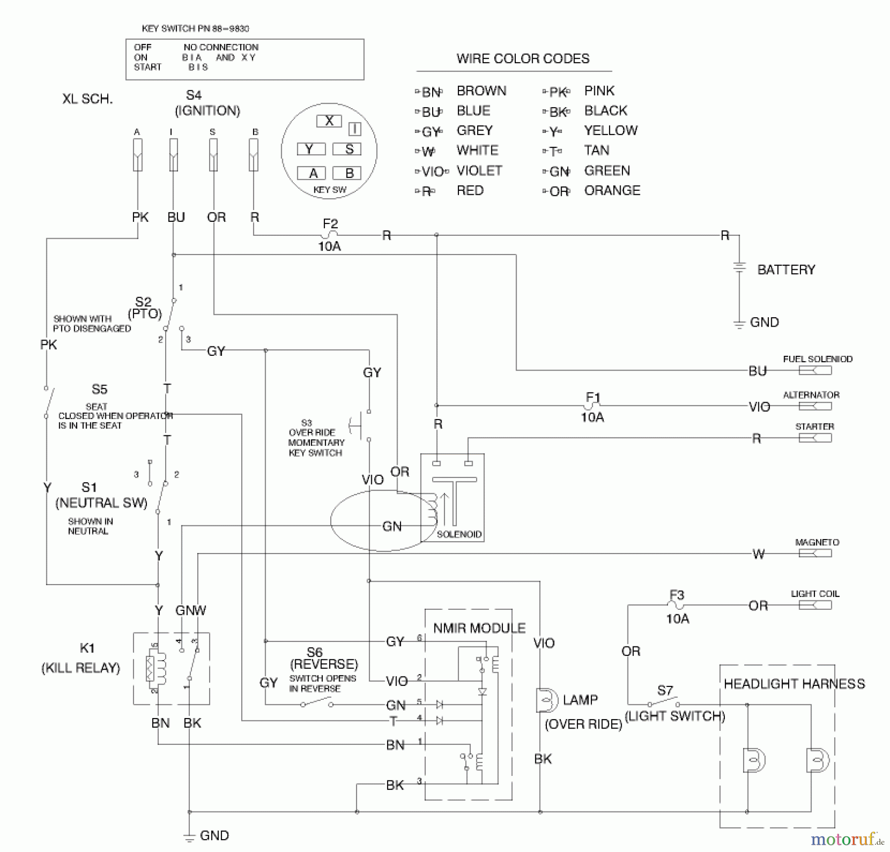  Toro Neu Mowers, Lawn & Garden Tractor Seite 1 71209 (13-32XLE) - Toro 13-32XLE Lawn Tractor, 2000 (200000001-200999999) WIRE SCHEMATIC