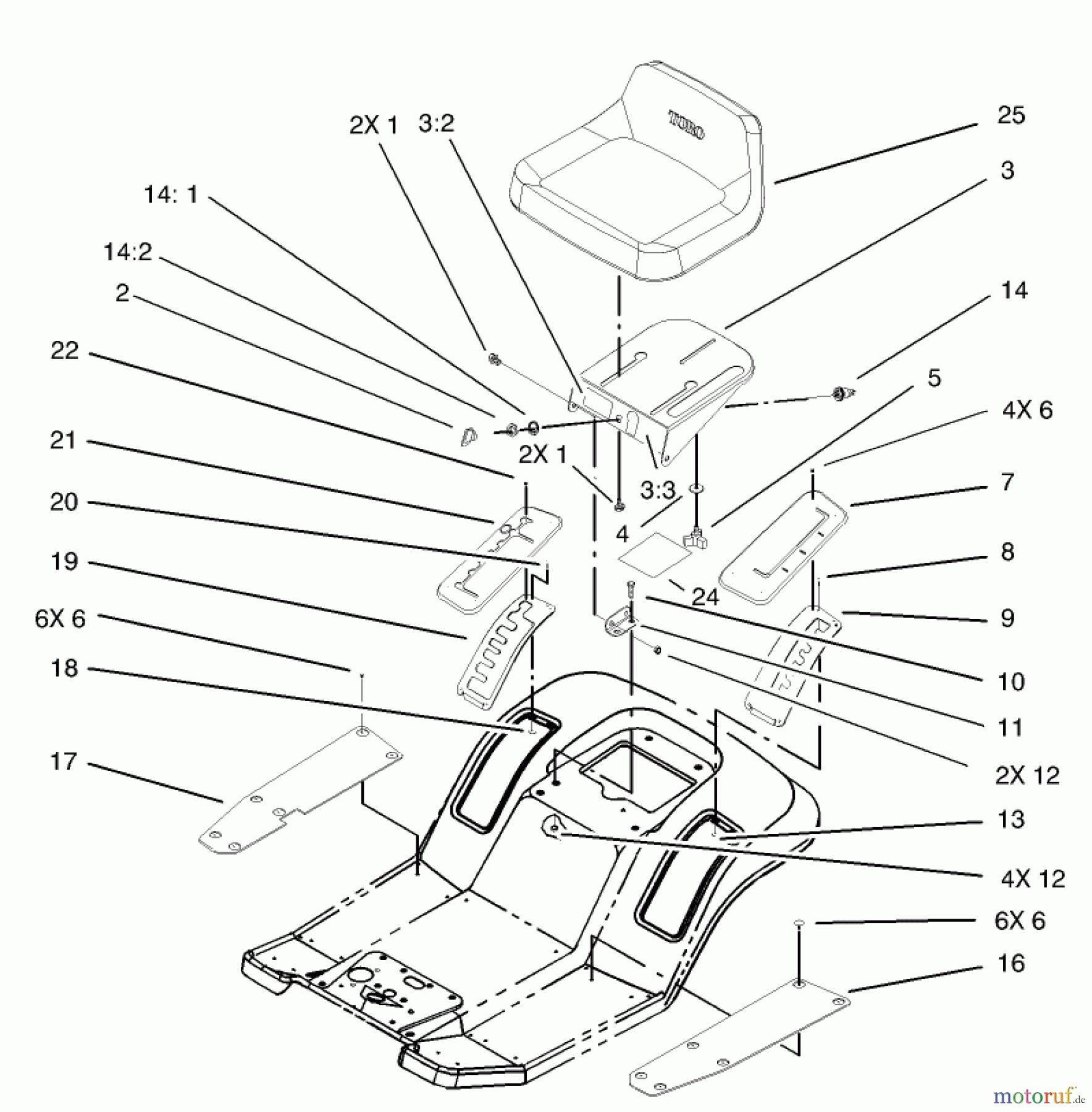  Toro Neu Mowers, Lawn & Garden Tractor Seite 1 71209 (13-32XLE) - Toro 13-32XLE Lawn Tractor, 2003 (230000001-230999999) REAR BODY AND SEAT ASSEMBLY