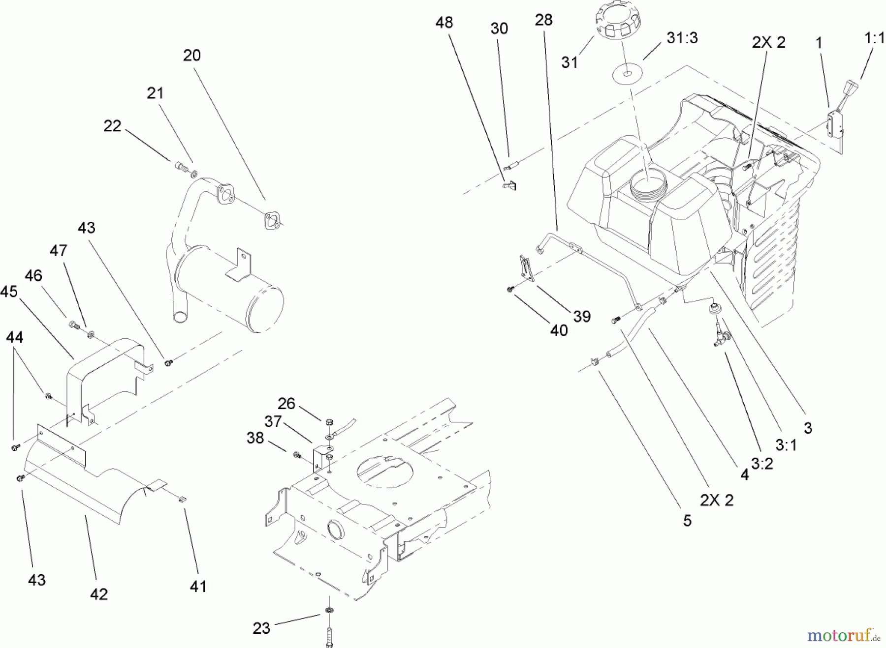  Toro Neu Mowers, Lawn & Garden Tractor Seite 1 71209 (XL 320) - Toro XL 320 Lawn Tractor, 2008 (280000001-280999999) ENGINE DRIVE, MUFFLER AND DRIVE ASSEMBLY