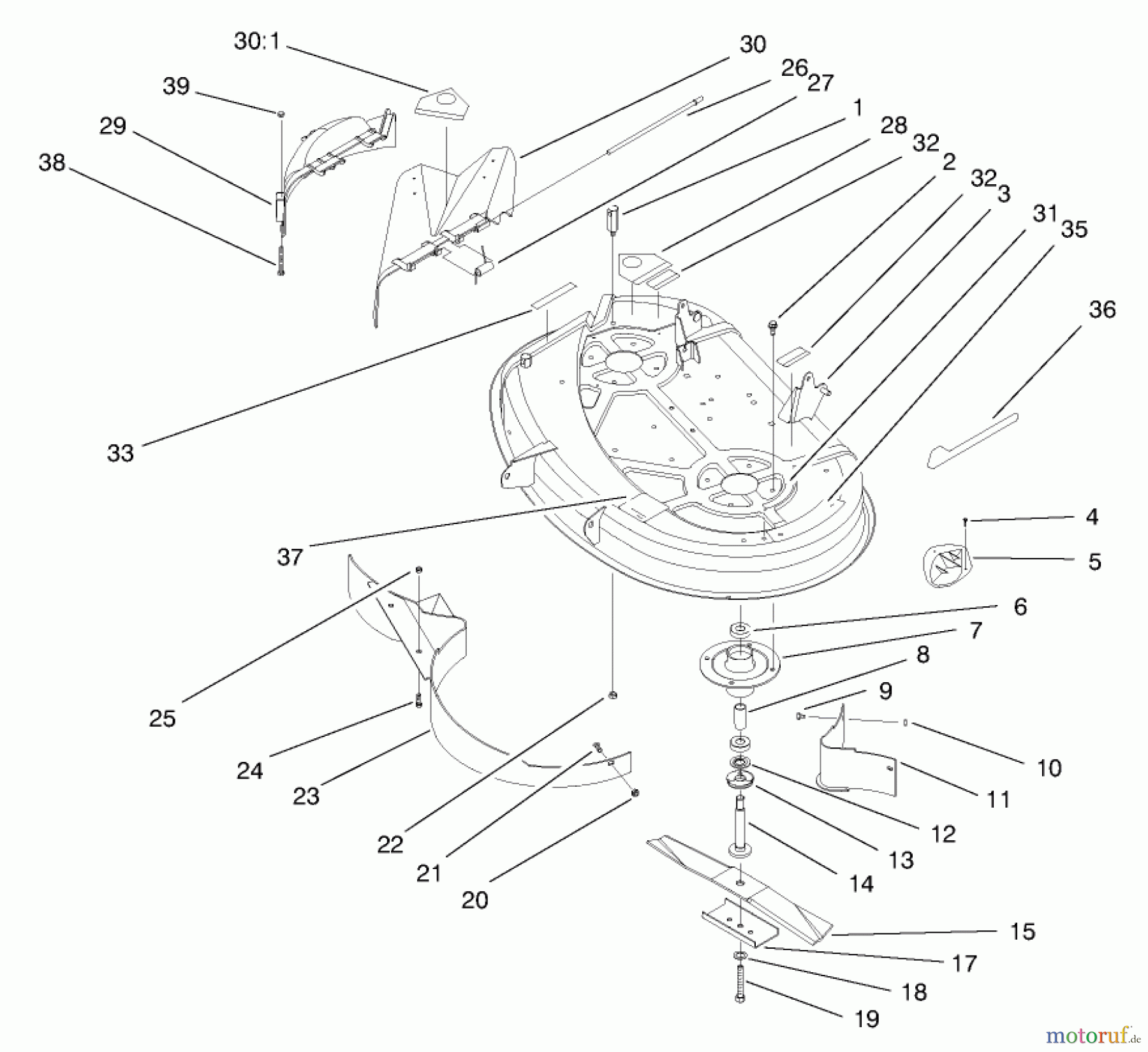  Toro Neu Mowers, Lawn & Garden Tractor Seite 1 71215 (14-38HXL) - Toro 14-38HXL Lawn Tractor, 1997 (7900001-7999999) DECK ASSEMBLY (38