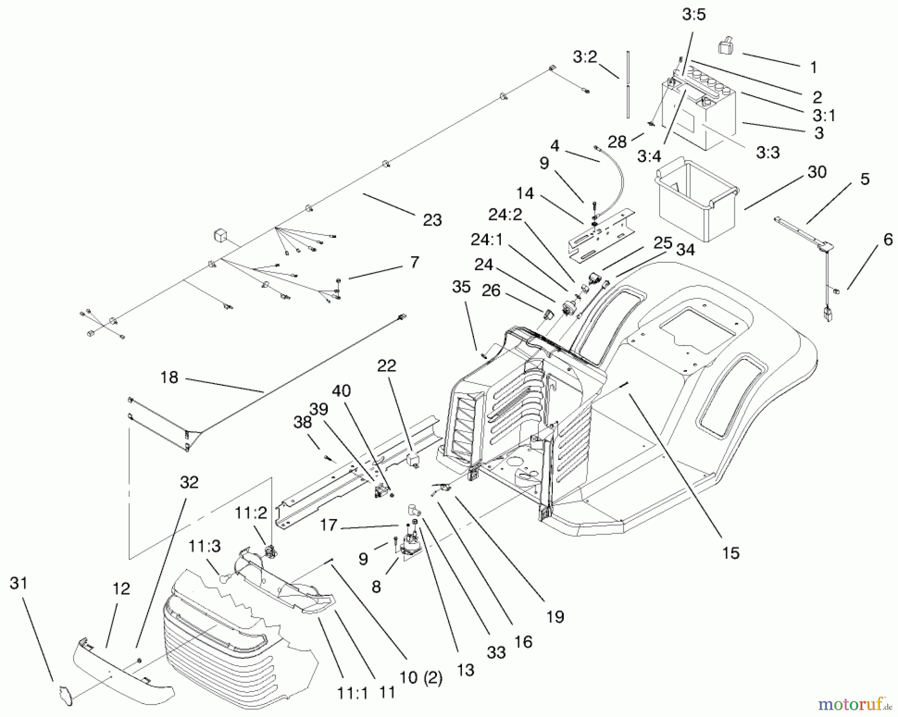  Toro Neu Mowers, Lawn & Garden Tractor Seite 1 71223 (16-38XL) - Toro 16-38XL Lawn Tractor, 2000 (200000001-200999999) ELECTRICAL COMPONENTS ASSEMBLY