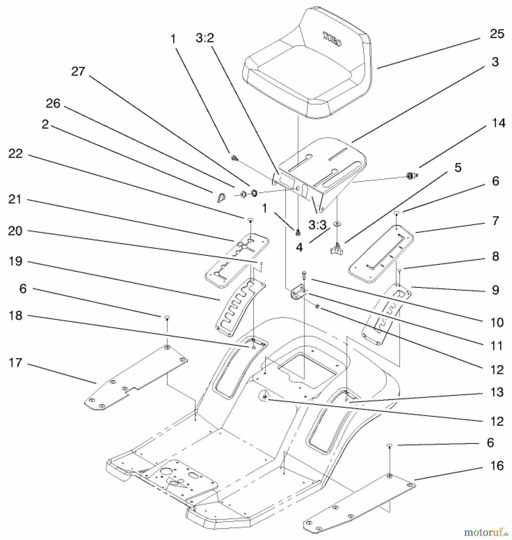  Toro Neu Mowers, Lawn & Garden Tractor Seite 1 71226 (16-38XLE) - Toro 16-38XLE Lawn Tractor, 2000 (200000001-200999999) REAR BODY & SEAT ASSEMBLY