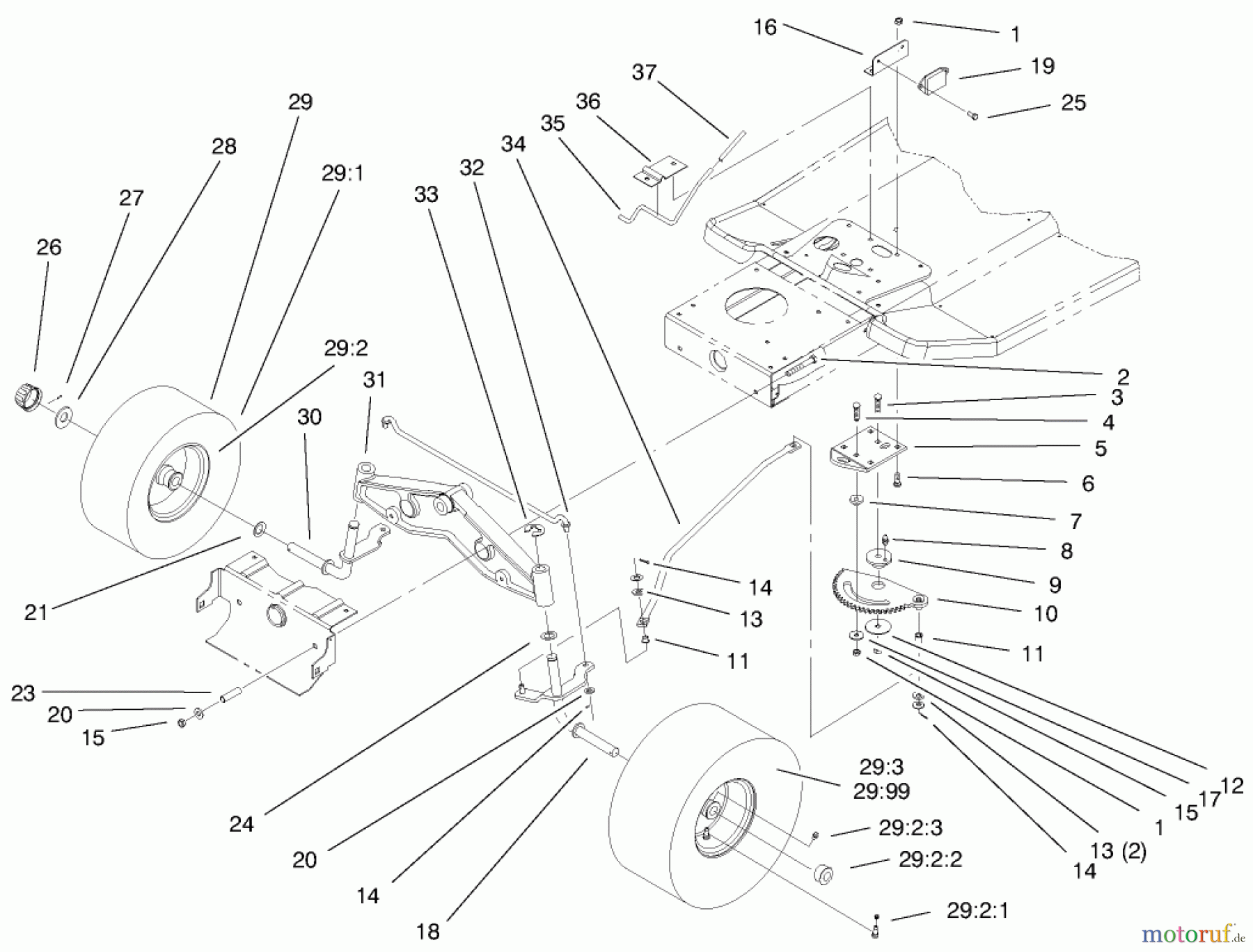  Toro Neu Mowers, Lawn & Garden Tractor Seite 1 71223 (16-38XL) - Toro 16-38XL Lawn Tractor, 2000 (200000001-200999999) STEERING COMPONENTS ASSEMBLY