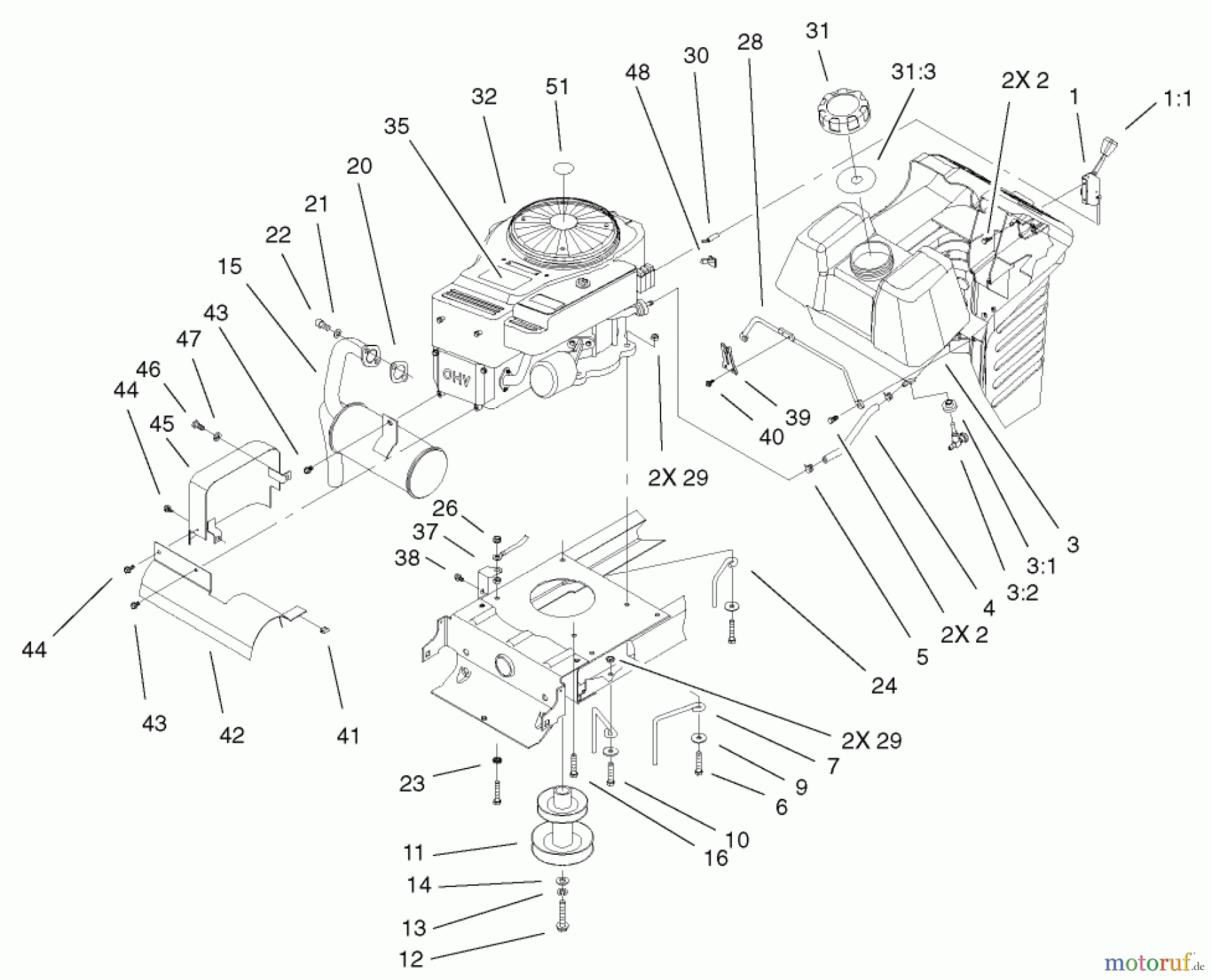  Toro Neu Mowers, Lawn & Garden Tractor Seite 1 71223 (16-38XL) - Toro 16-38XL Lawn Tractor, 2002 (220000001-220010000) ENGINE ASSEMBLY