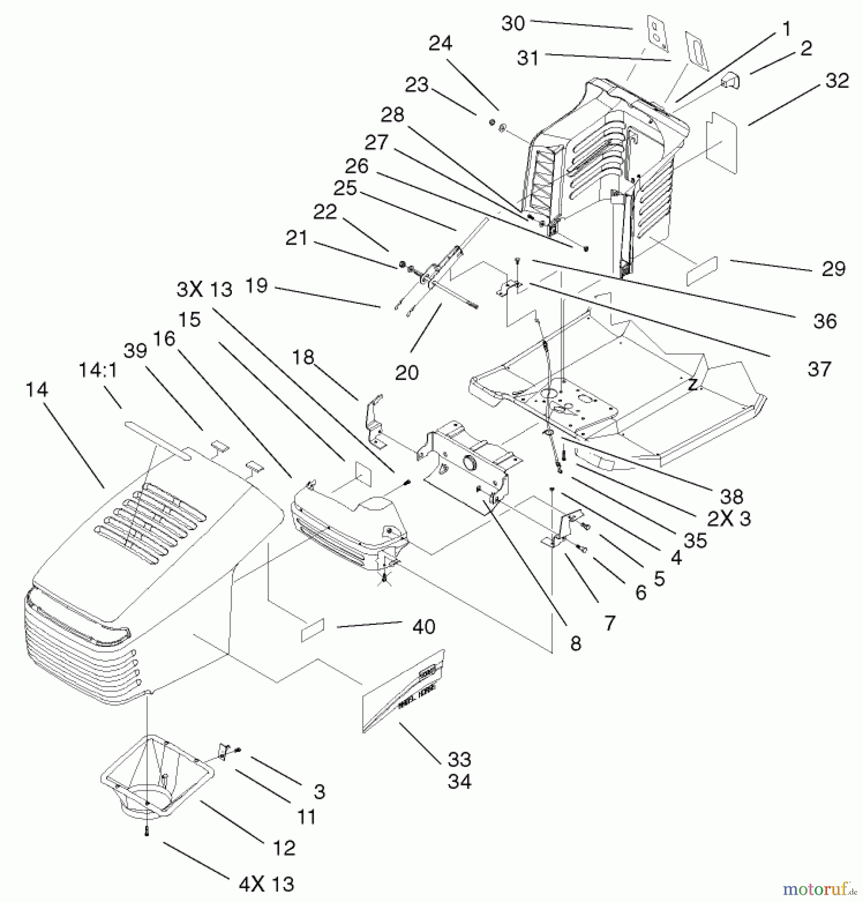  Toro Neu Mowers, Lawn & Garden Tractor Seite 1 71223 (16-38XL) - Toro 16-38XL Lawn Tractor, 2002 (220000001-220010000) HOOD & TOWER ASSEMBLY