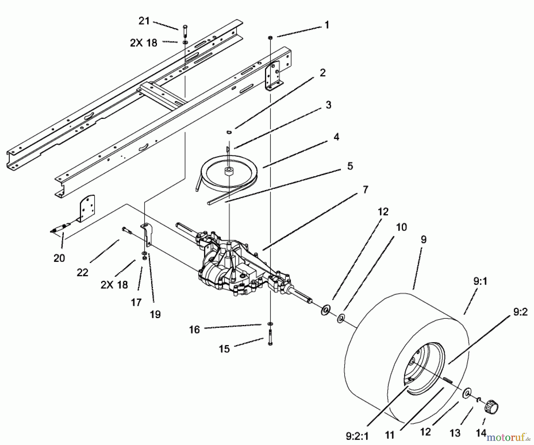  Toro Neu Mowers, Lawn & Garden Tractor Seite 1 71226 (16-38XLE) - Toro 16-38XLE Lawn Tractor, 2002 (220010001-220999999) 5 SPEED TRANSAXLE ASSEMBLY