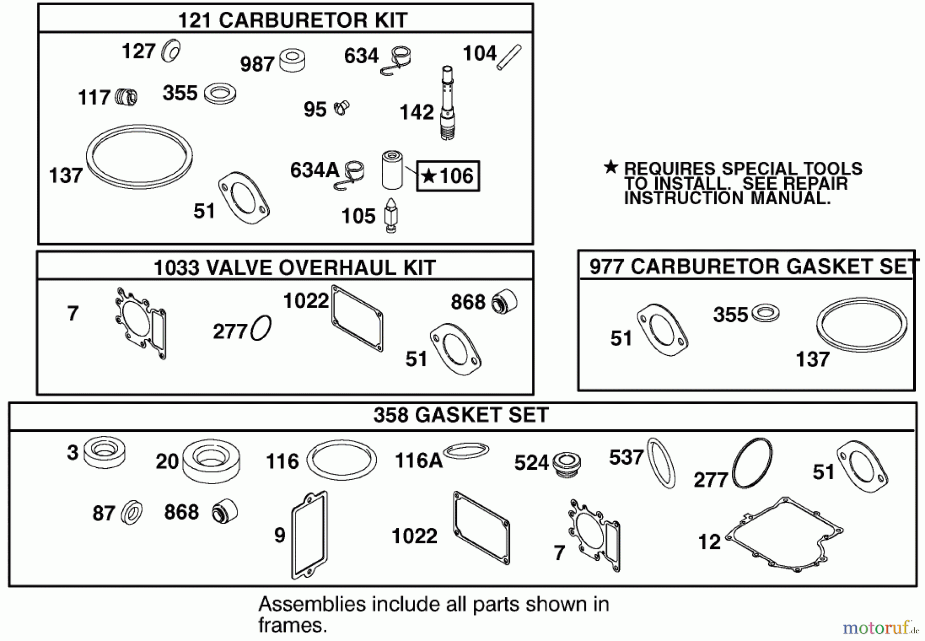  Toro Neu Mowers, Lawn & Garden Tractor Seite 1 71228 (17-44HXL) - Toro 17-44HXL Lawn Tractor, 2001 (210000001-210999999) CARBURETOR OVERHAUL KIT ASSEMBLY ENGINE BRIGGS AND STRATTON MODEL 312777-0128-E1