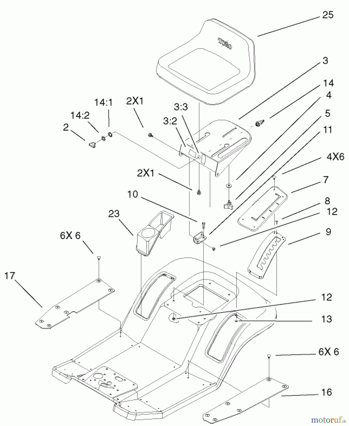  Toro Neu Mowers, Lawn & Garden Tractor Seite 1 71228 (17-44HXL) - Toro 17-44HXL Lawn Tractor, 2001 (210000001-210999999) REAR BODY AND SEAT ASSEMBLY