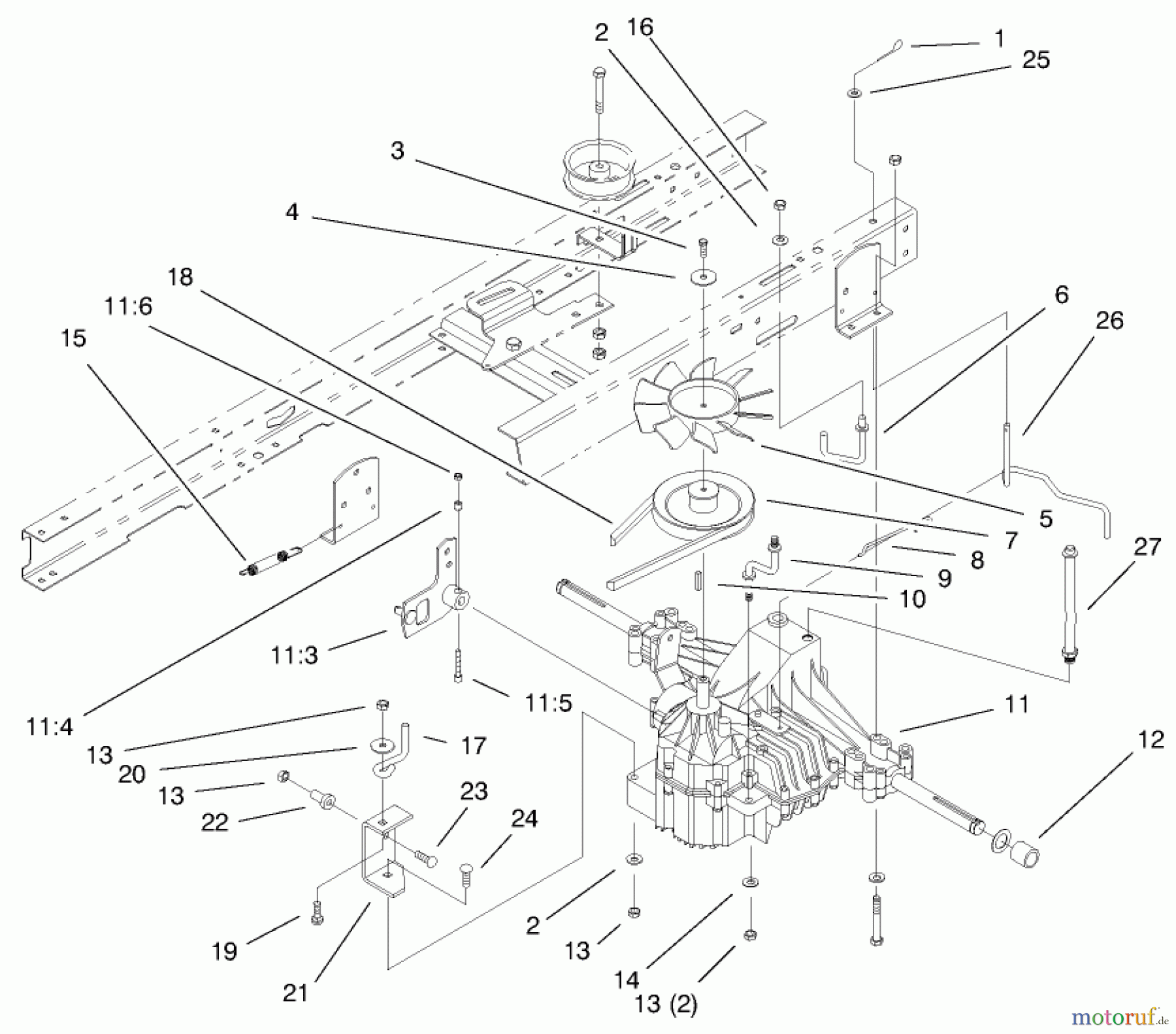  Toro Neu Mowers, Lawn & Garden Tractor Seite 1 71240 (15-38HXL) - Toro 15-38HXL Lawn Tractor, 1999 (9900001-9999999) HYDRO TRANSAXLE ASSEMBLY #1