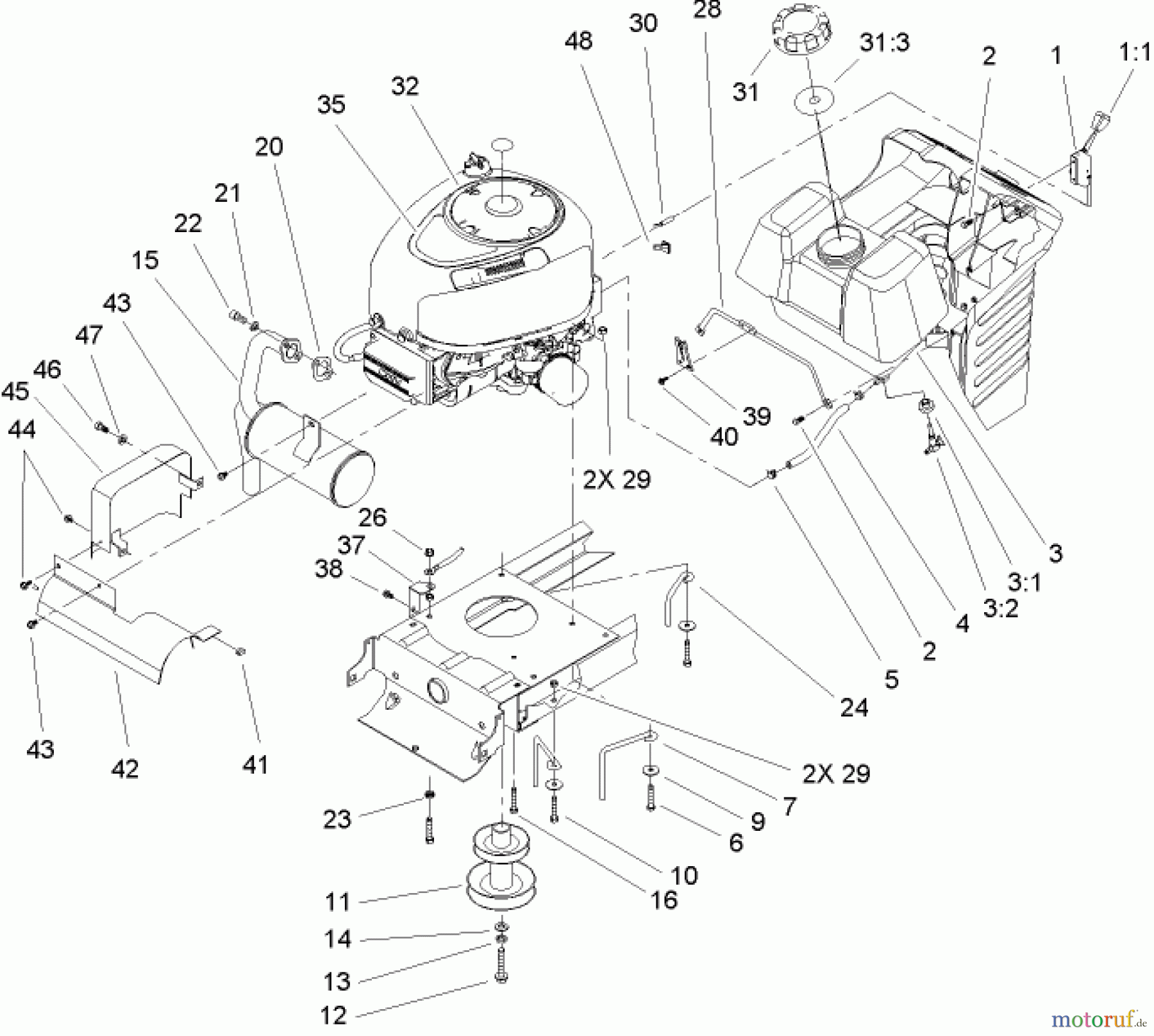  Toro Neu Mowers, Lawn & Garden Tractor Seite 1 71243 (17-38HXLE) - Toro 17-38HXLE Lawn Tractor, 2004 (240000001-240999999) ENGINE ASSEMBLY