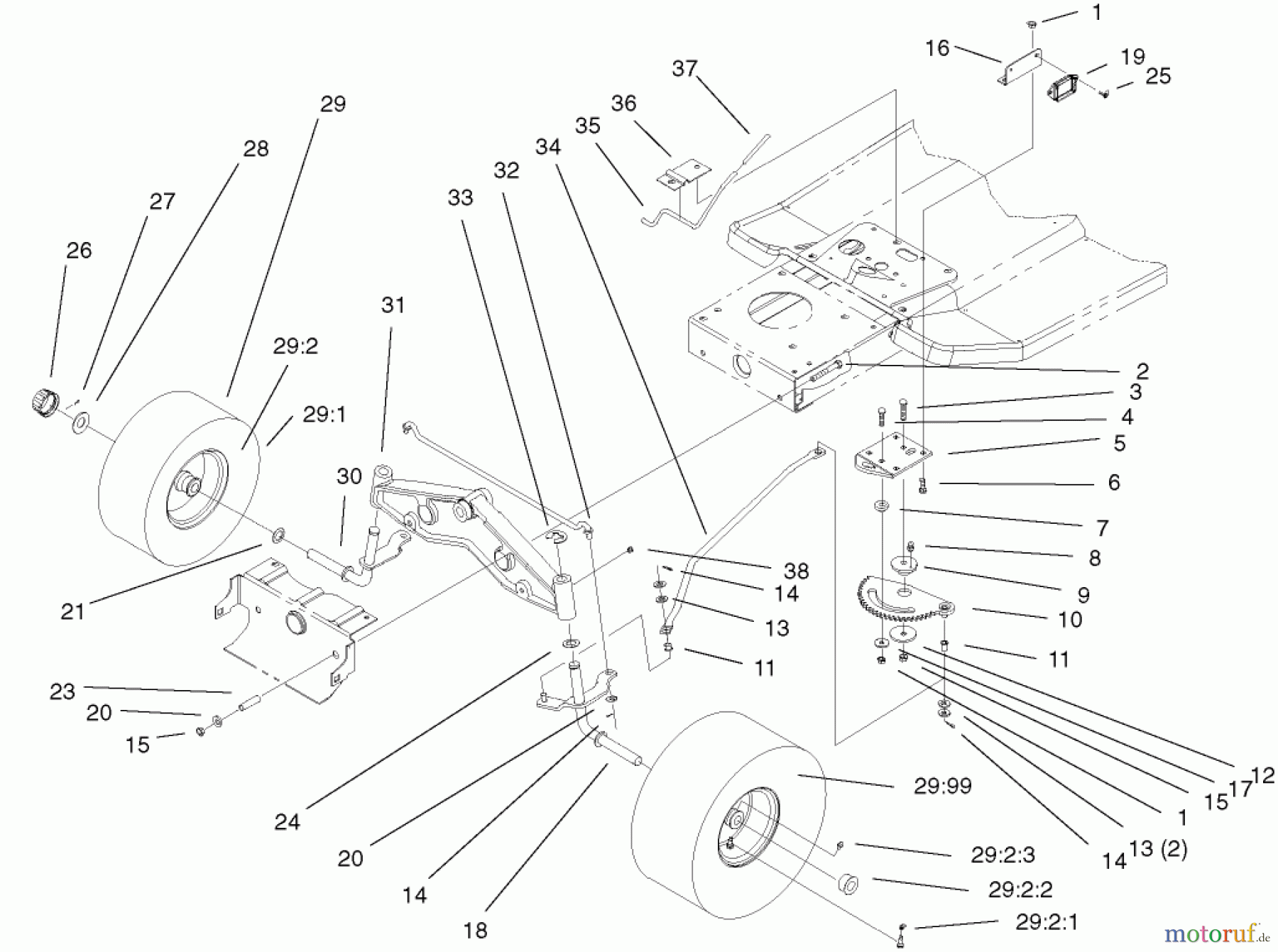  Toro Neu Mowers, Lawn & Garden Tractor Seite 1 71245 (14-38HXLE) - Toro 14-38HXLE Lawn Tractor, 2004 (240000001-240999999) STEERING COMPONENTS ASSEMBLY