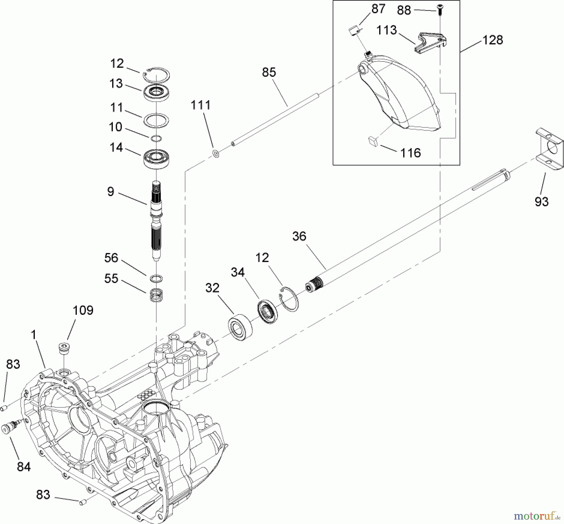  Toro Neu Mowers, Lawn & Garden Tractor Seite 1 71246 (XL 380H) - Toro XL 380H Lawn Tractor, 2005 (250000001-250999999) MAIN HOUSING AND BEARING ASSEMBLY TRANSAXLE NO. 104-1760