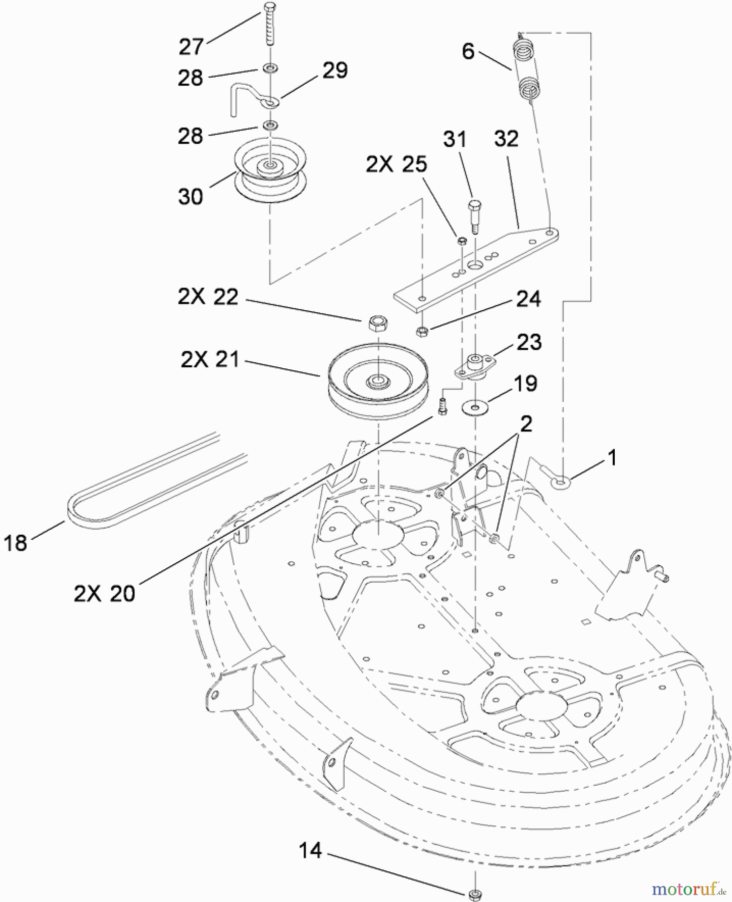  Toro Neu Mowers, Lawn & Garden Tractor Seite 1 71252 (XL 380H) - Toro XL 380H Lawn Tractor, 2010 (310000001-310002000) 38 INCH DECK BLADE DRIVE AND BRAKE ASSEMBLY