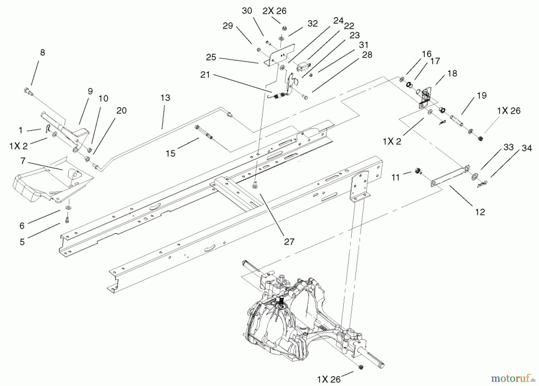  Toro Neu Mowers, Lawn & Garden Tractor Seite 1 71282 (17-44HXLE) - Toro 17-44HXLE Lawn Tractor, 2001 (210000001-210999999) HYDRO TRANSAXLE CONTROLS/NMIR ASSEMBLY