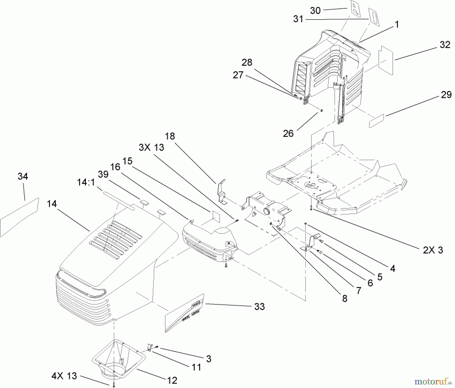  Toro Neu Mowers, Lawn & Garden Tractor Seite 1 71286 (XL 440H) - Toro XL 440H Lawn Tractor, 2006 (260000001-260999999) HOOD AND TOWER ASSEMBLY