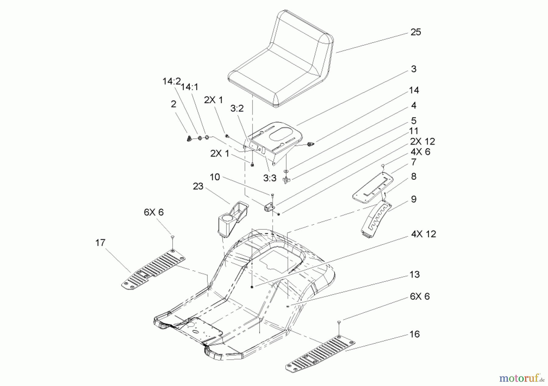  Toro Neu Mowers, Lawn & Garden Tractor Seite 1 71429 (XL 440H) - Toro XL 440H Lawn Tractor, 2005 (250000001-250999999) REAR BODY AND SEAT ASSEMBLY