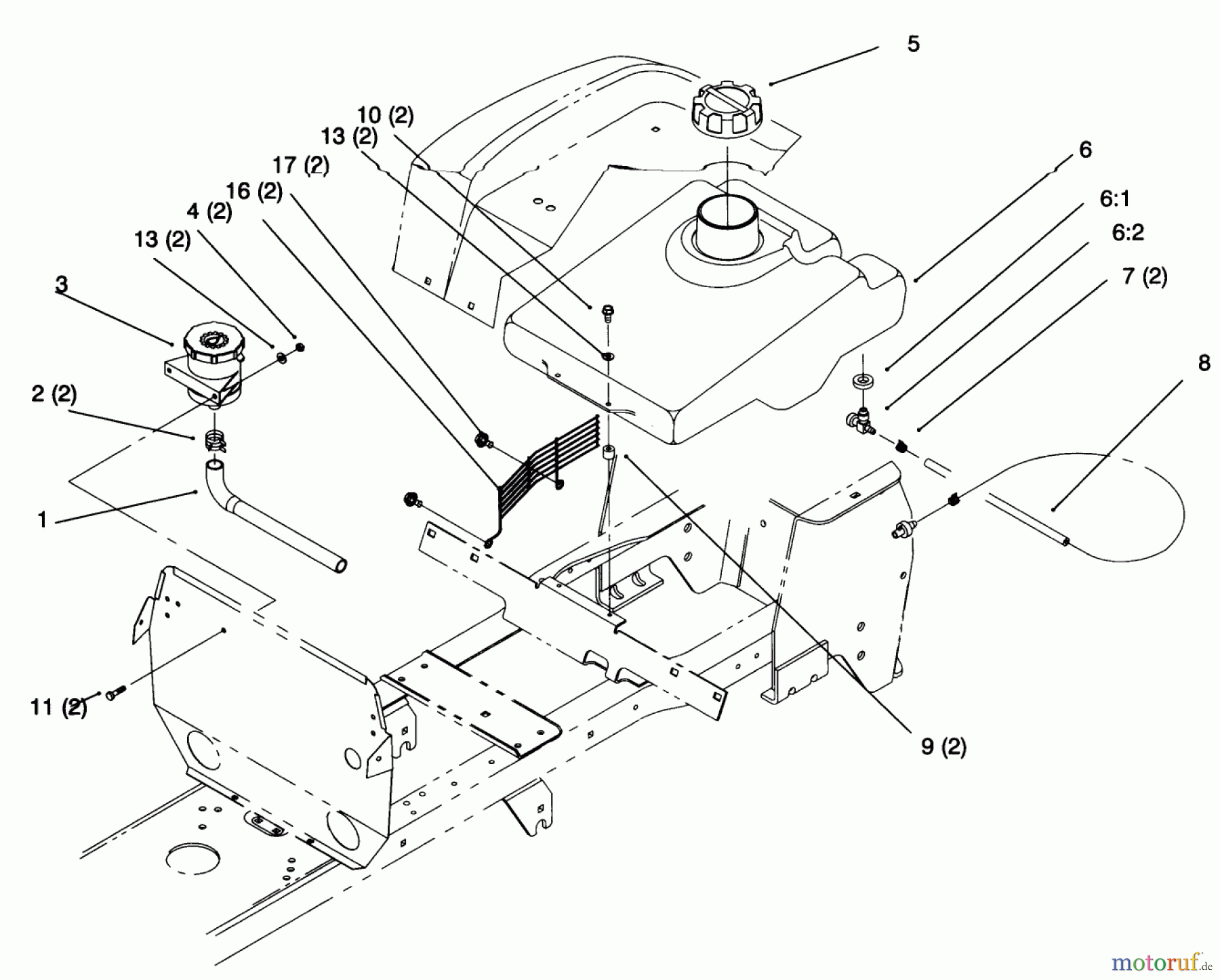  Toro Neu Mowers, Lawn & Garden Tractor Seite 1 72062 (264-6) - Toro 264-6 Yard Tractor, 1996 (6900001-6999999) FUEL TANK AND HYDRO RESERVOIR