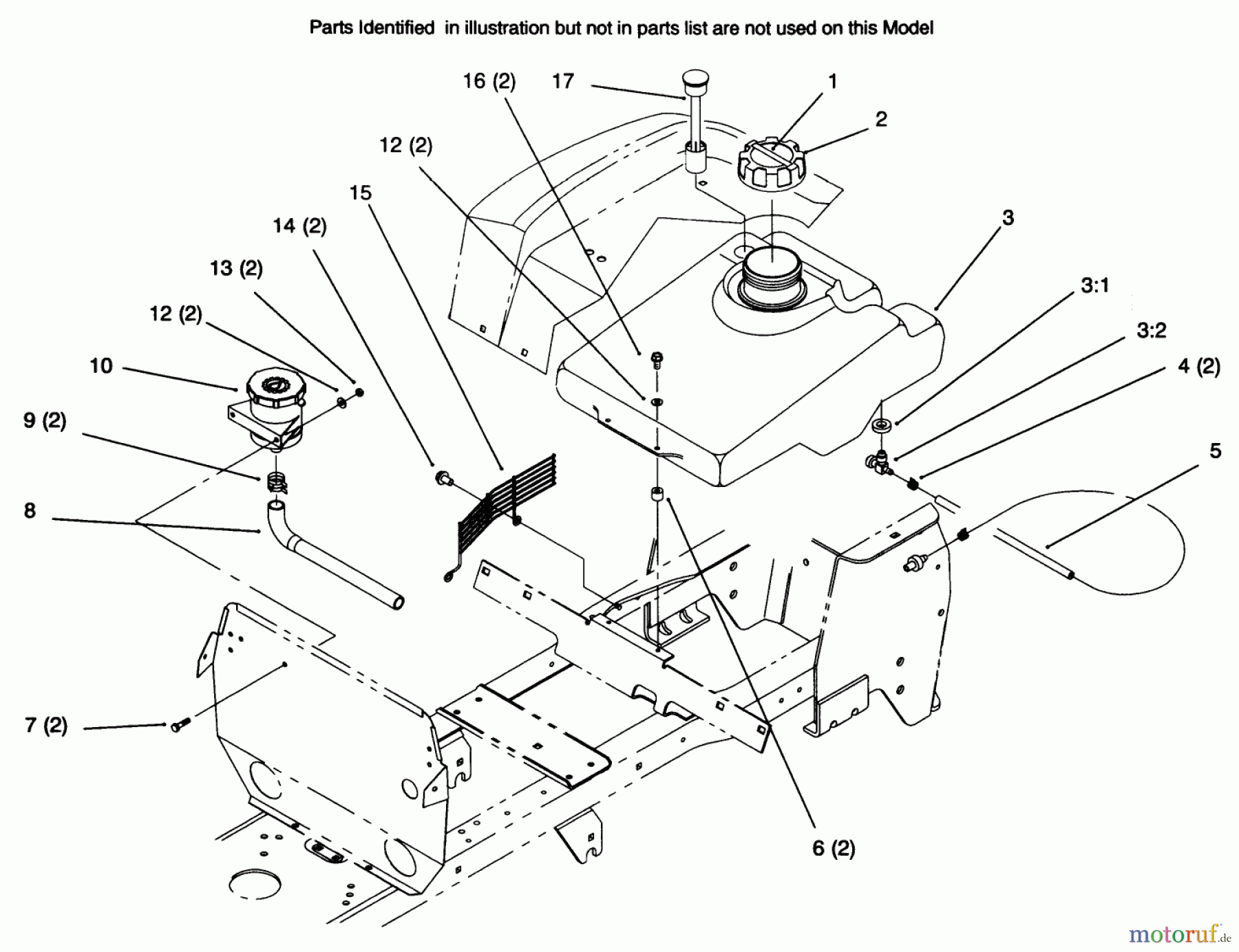  Toro Neu Mowers, Lawn & Garden Tractor Seite 1 72045 (265-6) - Toro 265-6 Yard Tractor, 1996 (6900001-6999999) FUEL TANK AND HYDRO RESERVOIR