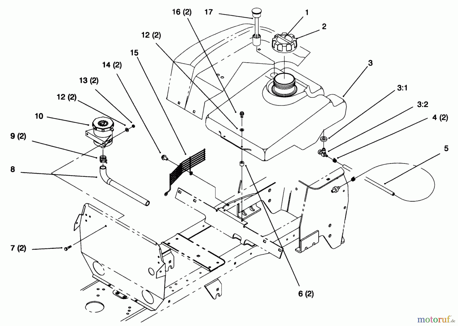  Toro Neu Mowers, Lawn & Garden Tractor Seite 1 72046 (265-H) - Toro 265-H Lawn and Garden Tractor, 1996 (6900001-6999999) FUEL TANK AND HYDRO RESERVOIR