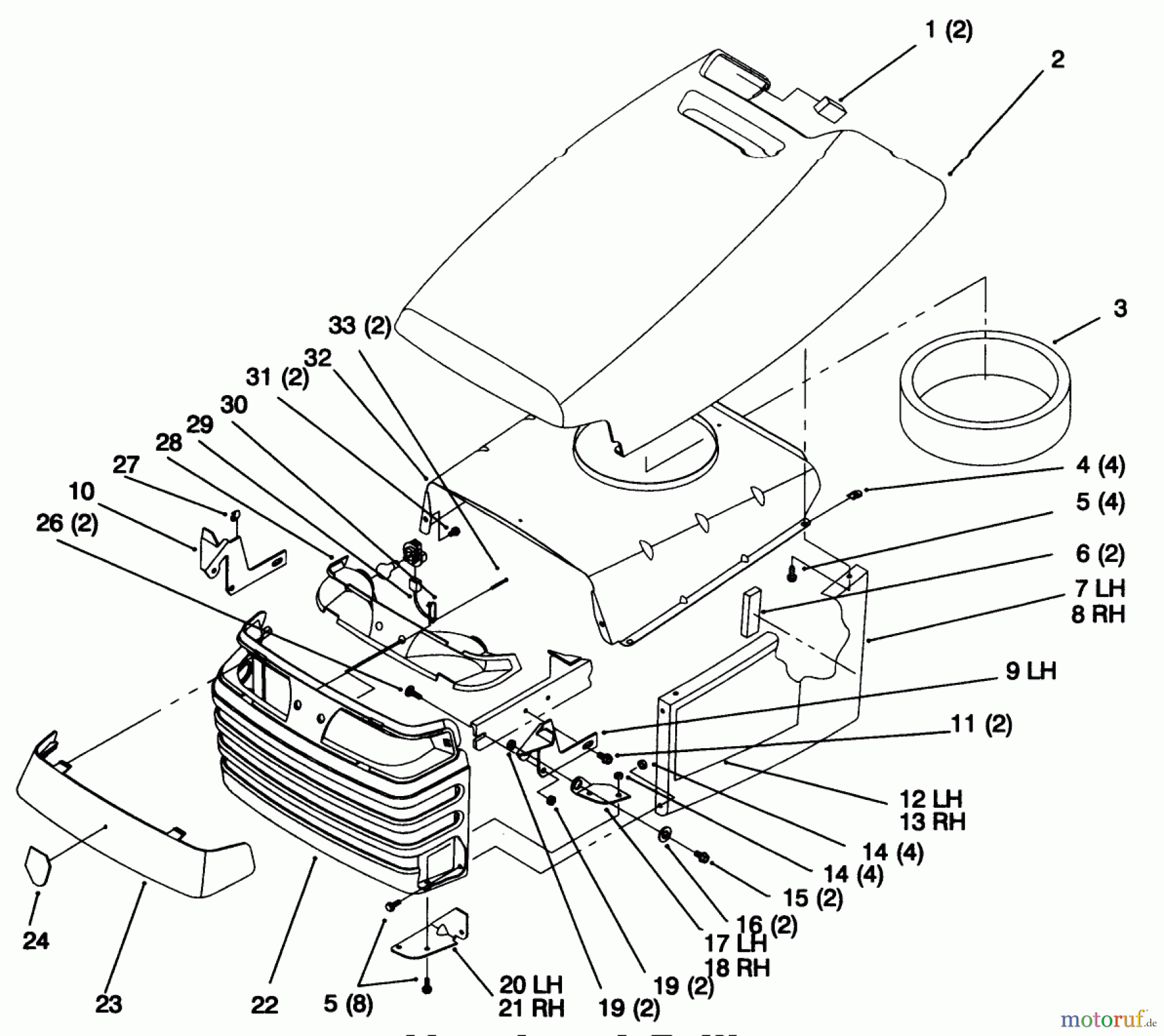  Toro Neu Mowers, Lawn & Garden Tractor Seite 1 72064 (265-H) - Toro 265-H Lawn and Garden Tractor, 1996 (6900001-6999999) HOOD AND GRILL