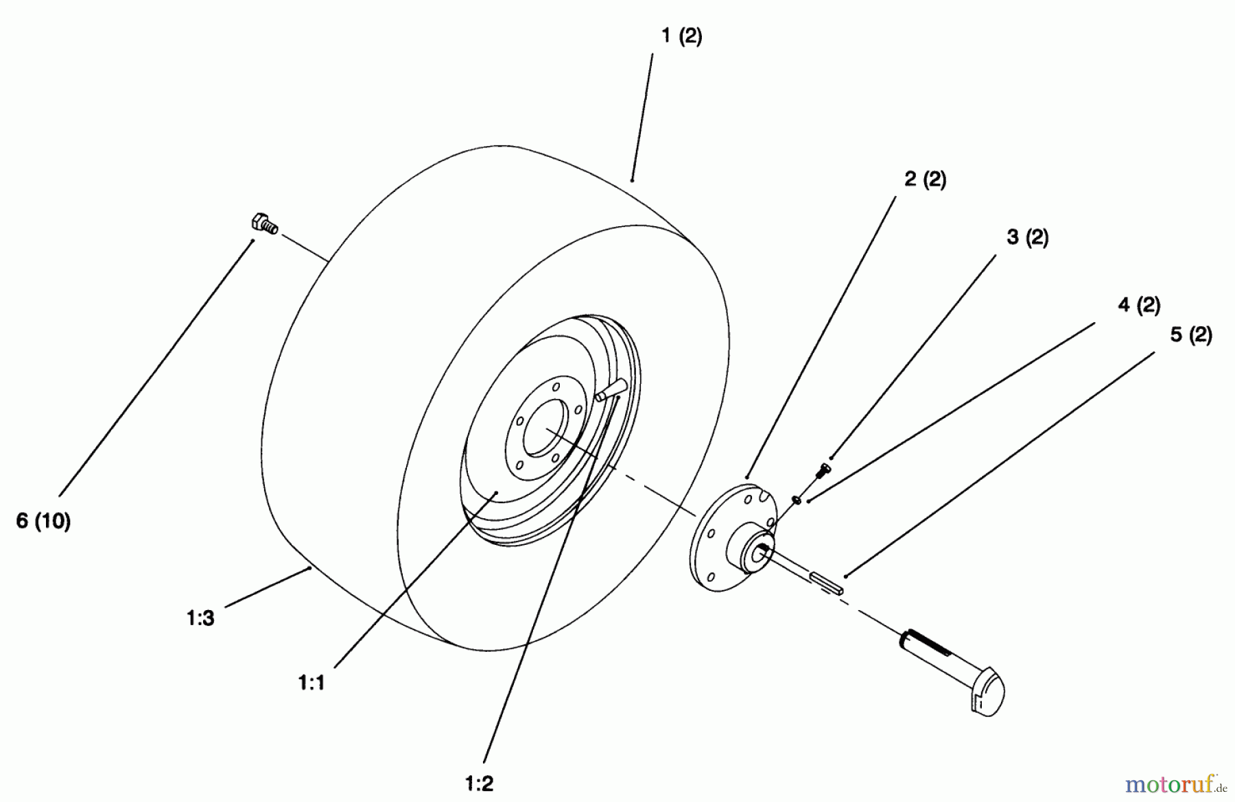  Toro Neu Mowers, Lawn & Garden Tractor Seite 1 72064 (265-H) - Toro 265-H Lawn and Garden Tractor, 1996 (6900001-6999999) REAR WHEEL